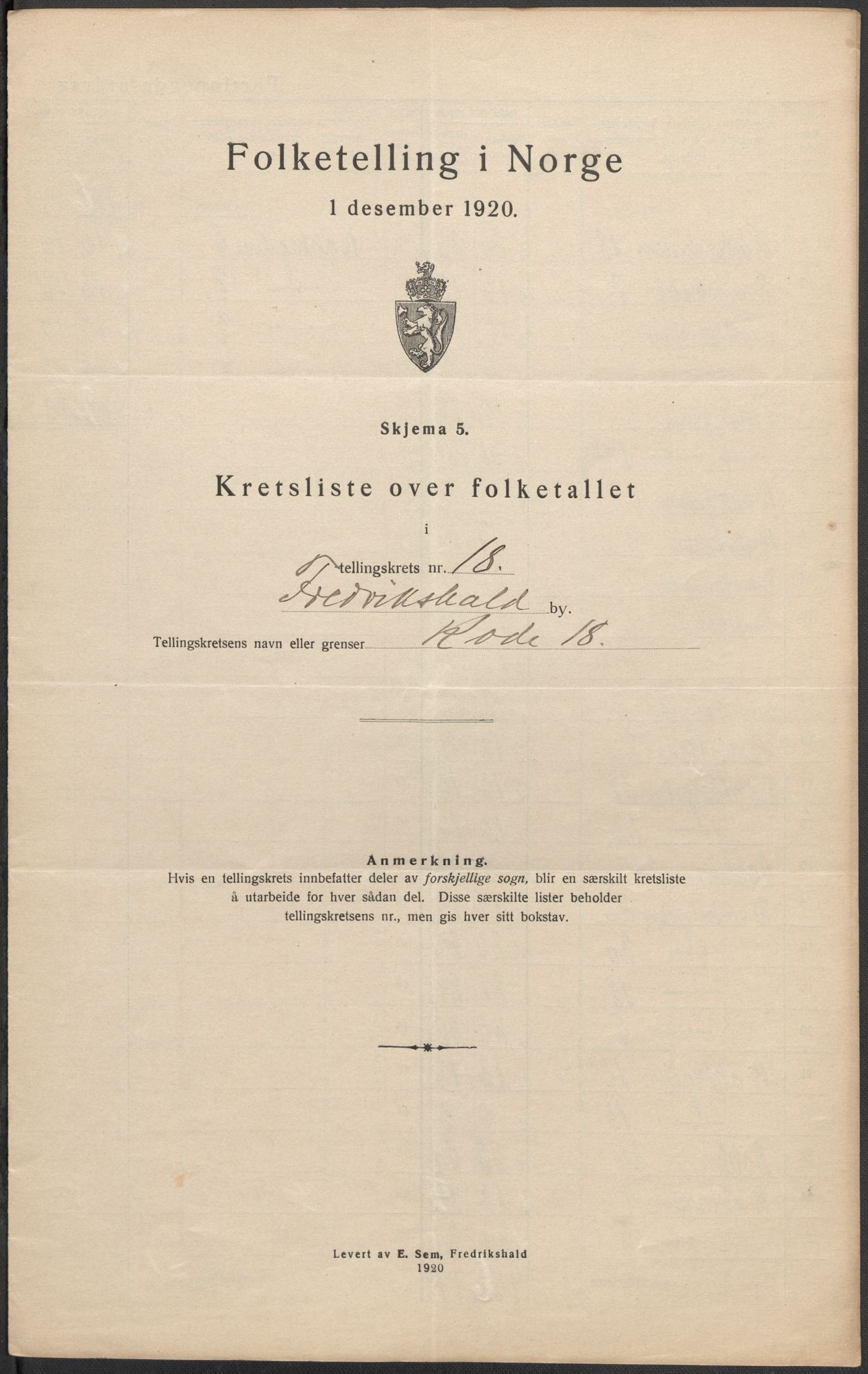 SAO, 1920 census for Fredrikshald, 1920, p. 57