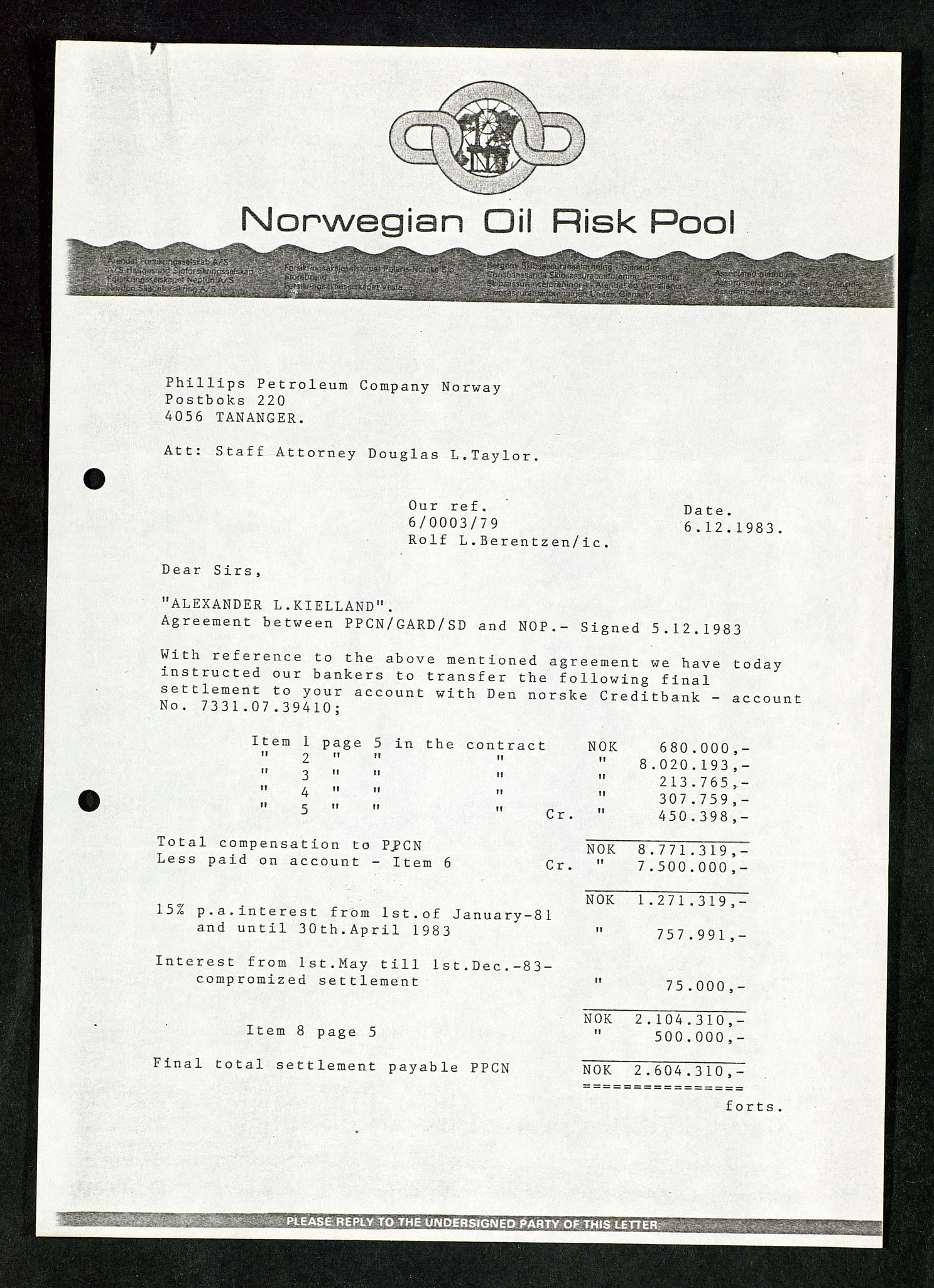 Pa 1503 - Stavanger Drilling AS, AV/SAST-A-101906/Da/L0017: Alexander L. Kielland - Saks- og korrespondansearkiv, 1981-1984, p. 121