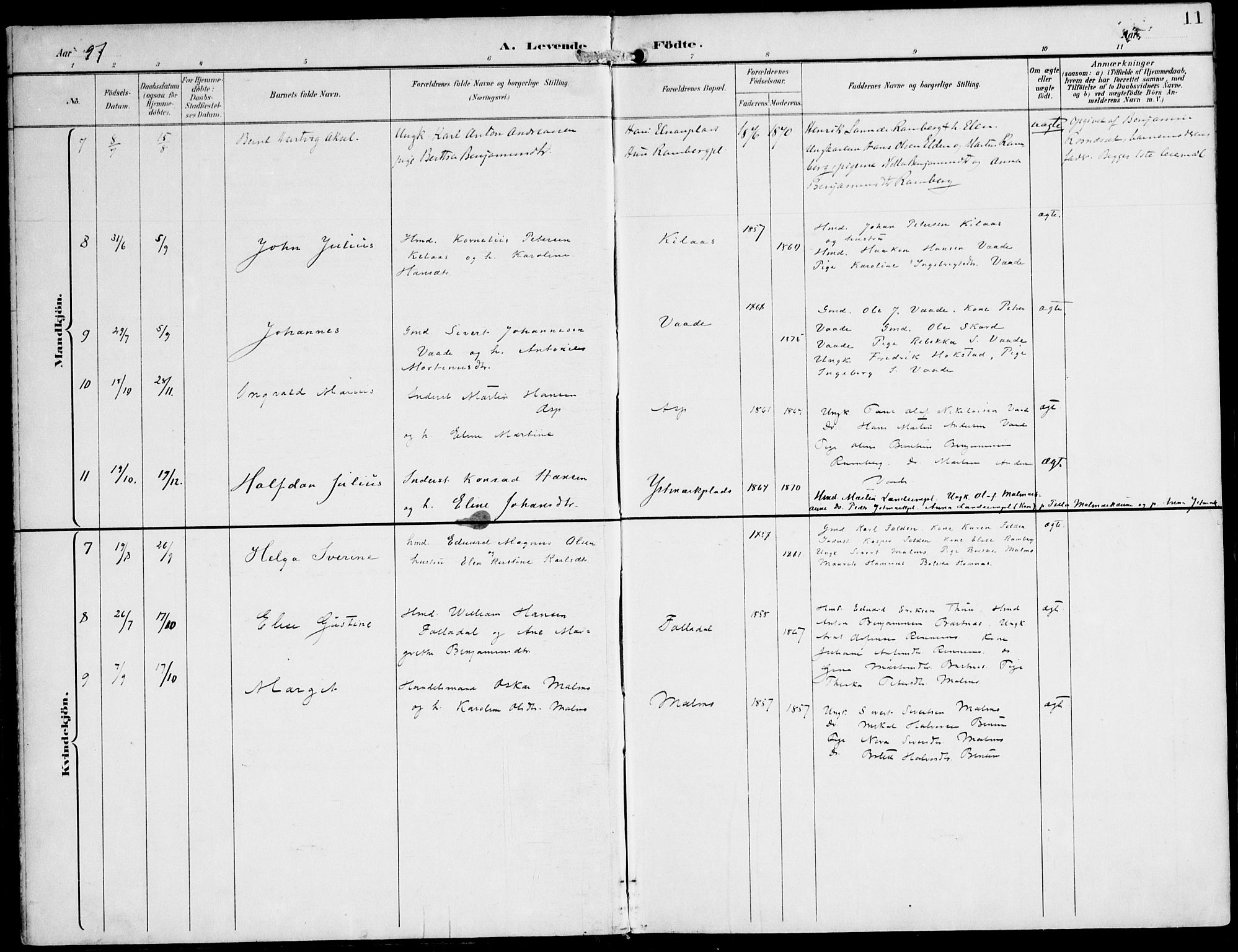 Ministerialprotokoller, klokkerbøker og fødselsregistre - Nord-Trøndelag, SAT/A-1458/745/L0430: Parish register (official) no. 745A02, 1895-1913, p. 11