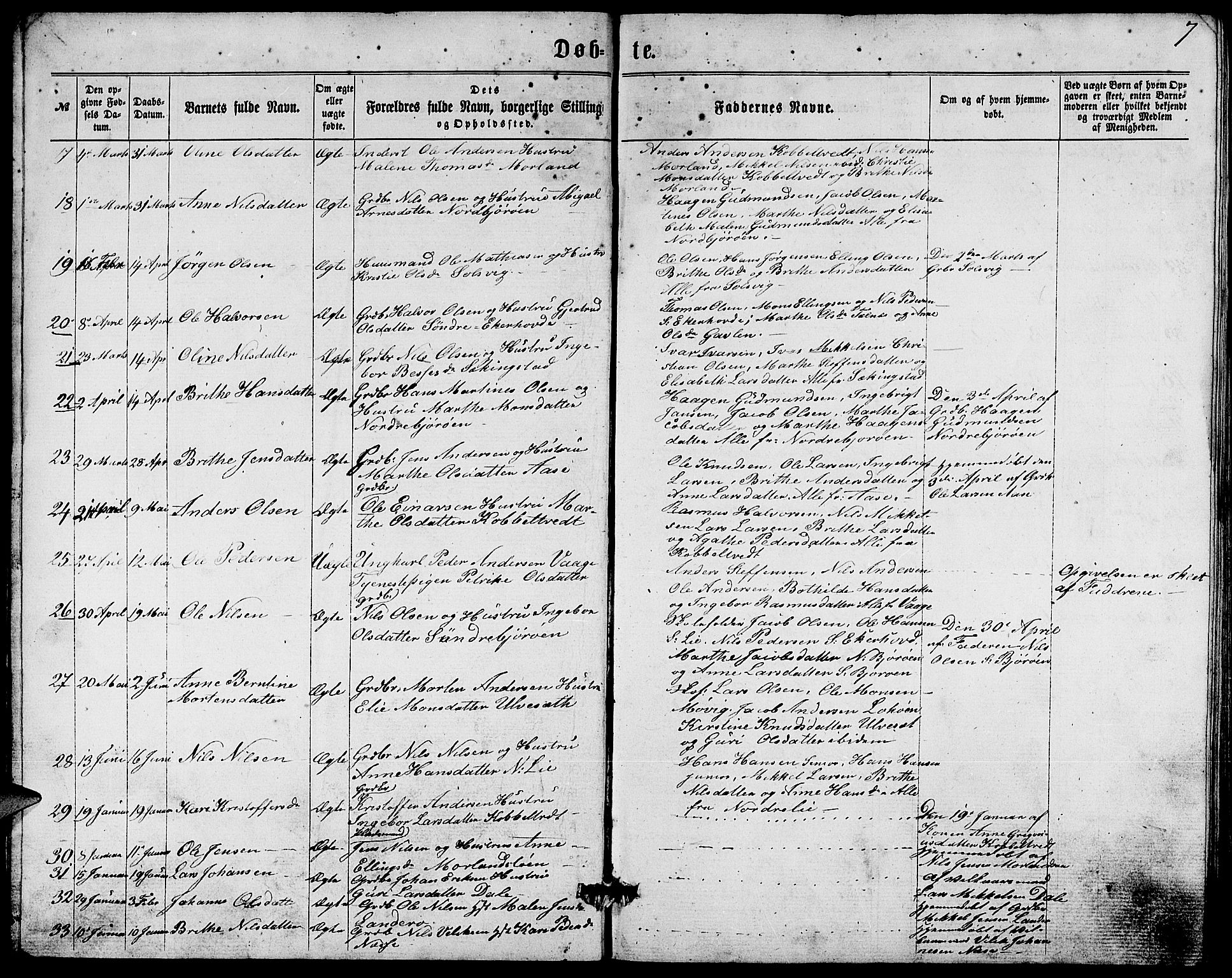 Fjell sokneprestembete, AV/SAB-A-75301/H/Hab: Parish register (copy) no. A 1, 1861-1870, p. 7