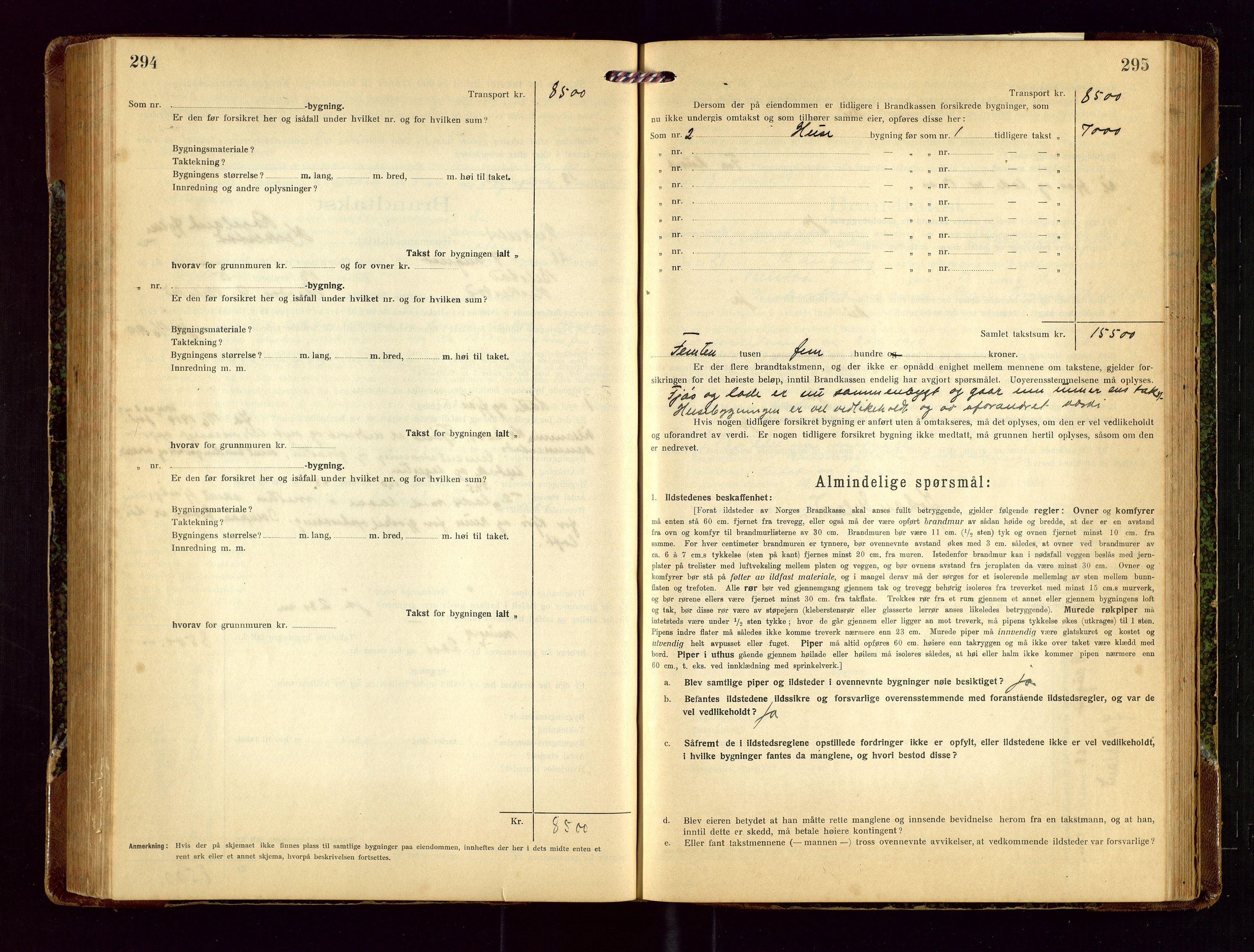 Heskestad lensmannskontor, SAST/A-100304/Gob/L0003: "Brandtakstprotokoll", 1922-1934, p. 294-295