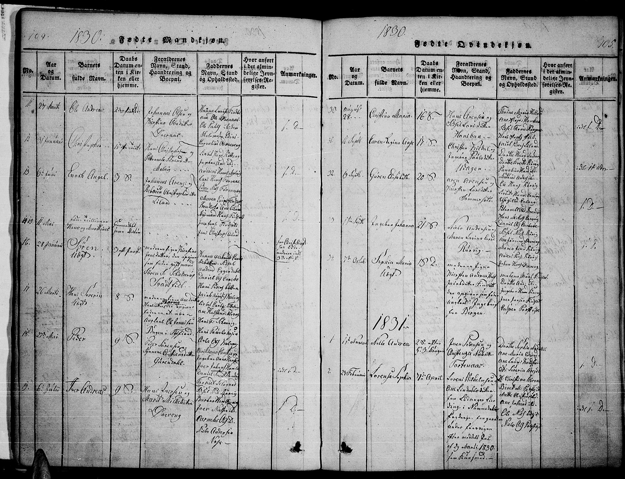 Ministerialprotokoller, klokkerbøker og fødselsregistre - Nordland, AV/SAT-A-1459/859/L0842: Parish register (official) no. 859A02, 1821-1839, p. 104-105