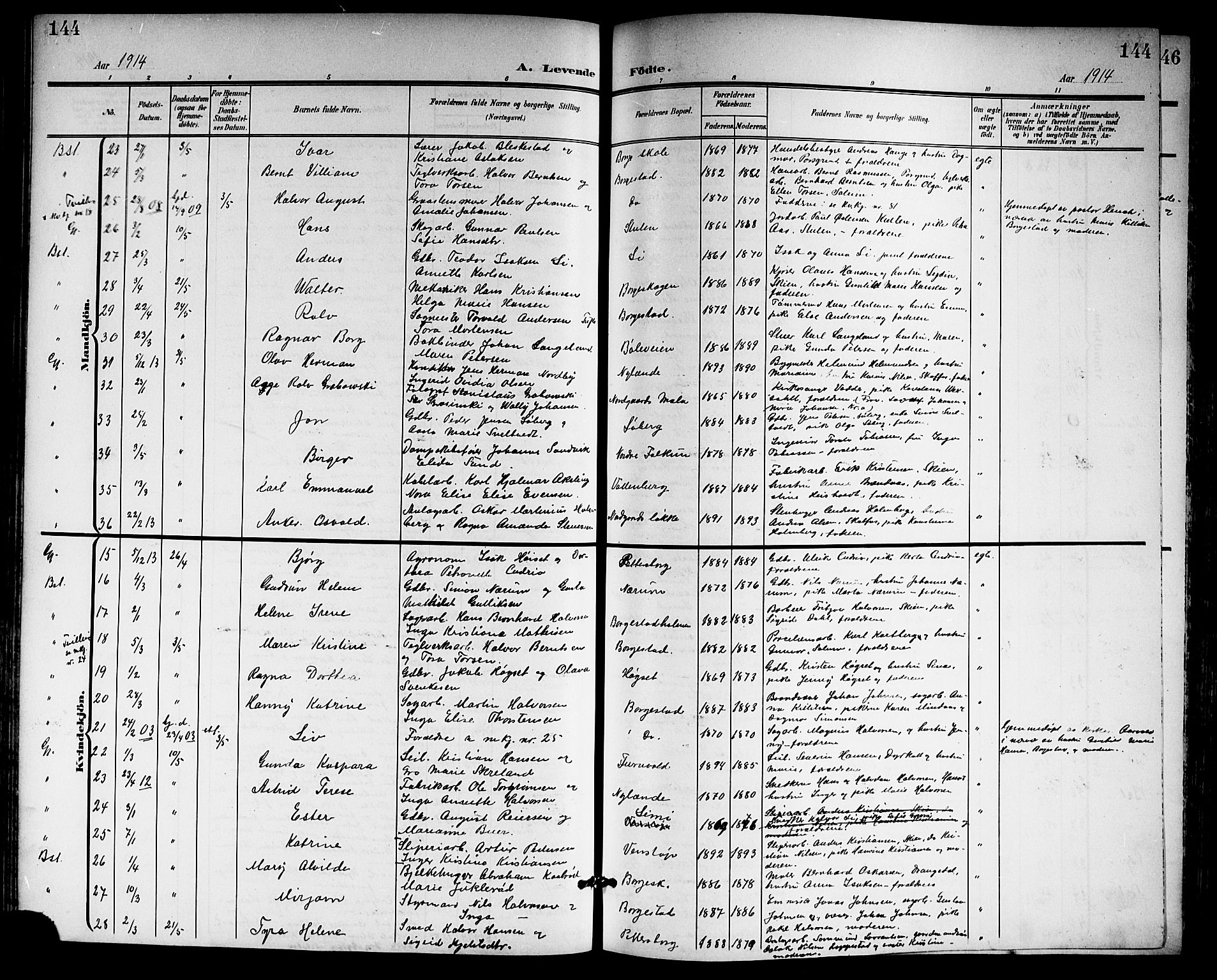 Gjerpen kirkebøker, AV/SAKO-A-265/G/Ga/L0003: Parish register (copy) no. I 3, 1901-1919, p. 144