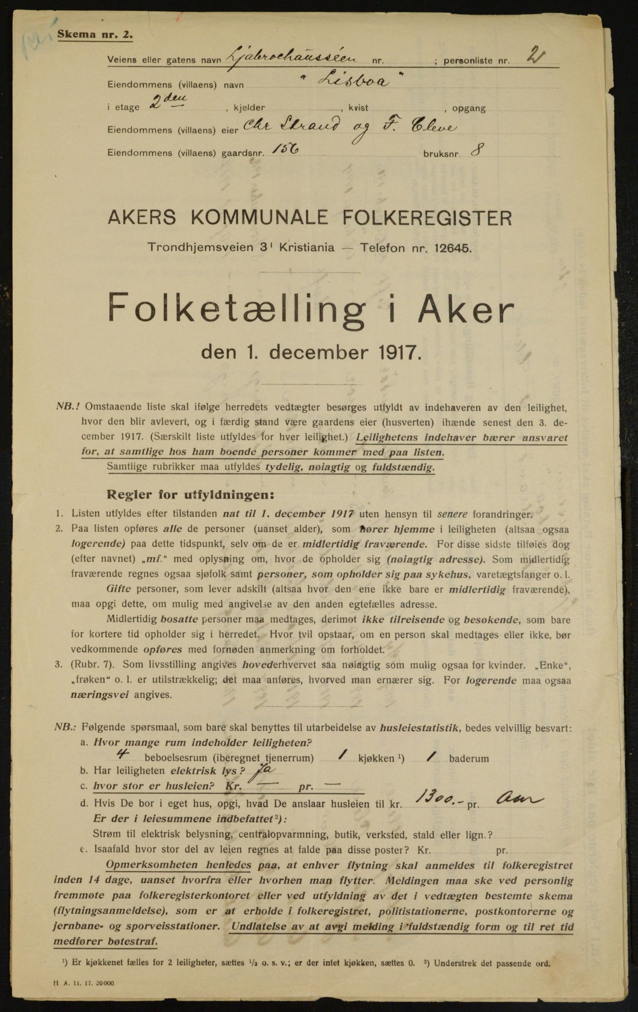 OBA, Municipal Census 1917 for Aker, 1917, p. 20148