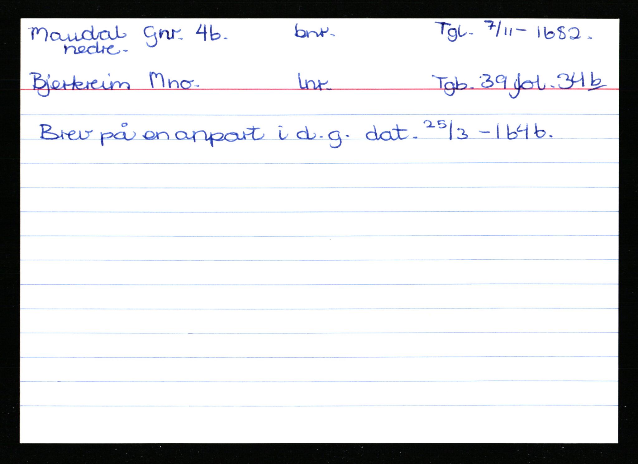 Statsarkivet i Stavanger, AV/SAST-A-101971/03/Y/Ym/L0037: Åstedskort sortert etter gårdsnavn: Lædre - Mauland, 1600-1950, p. 597