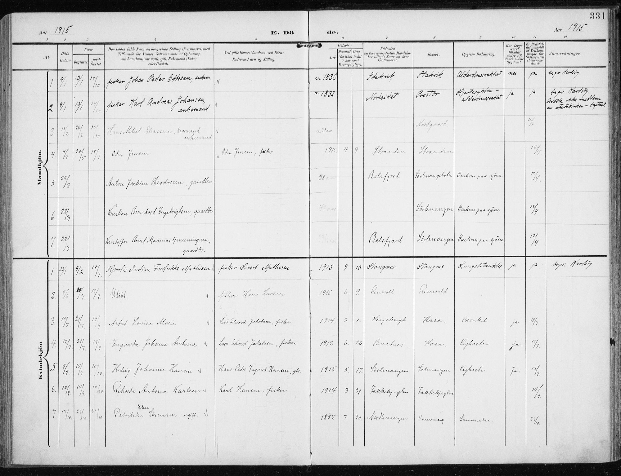 Karlsøy sokneprestembete, SATØ/S-1299/H/Ha/Haa/L0014kirke: Parish register (official) no. 14, 1903-1917, p. 331