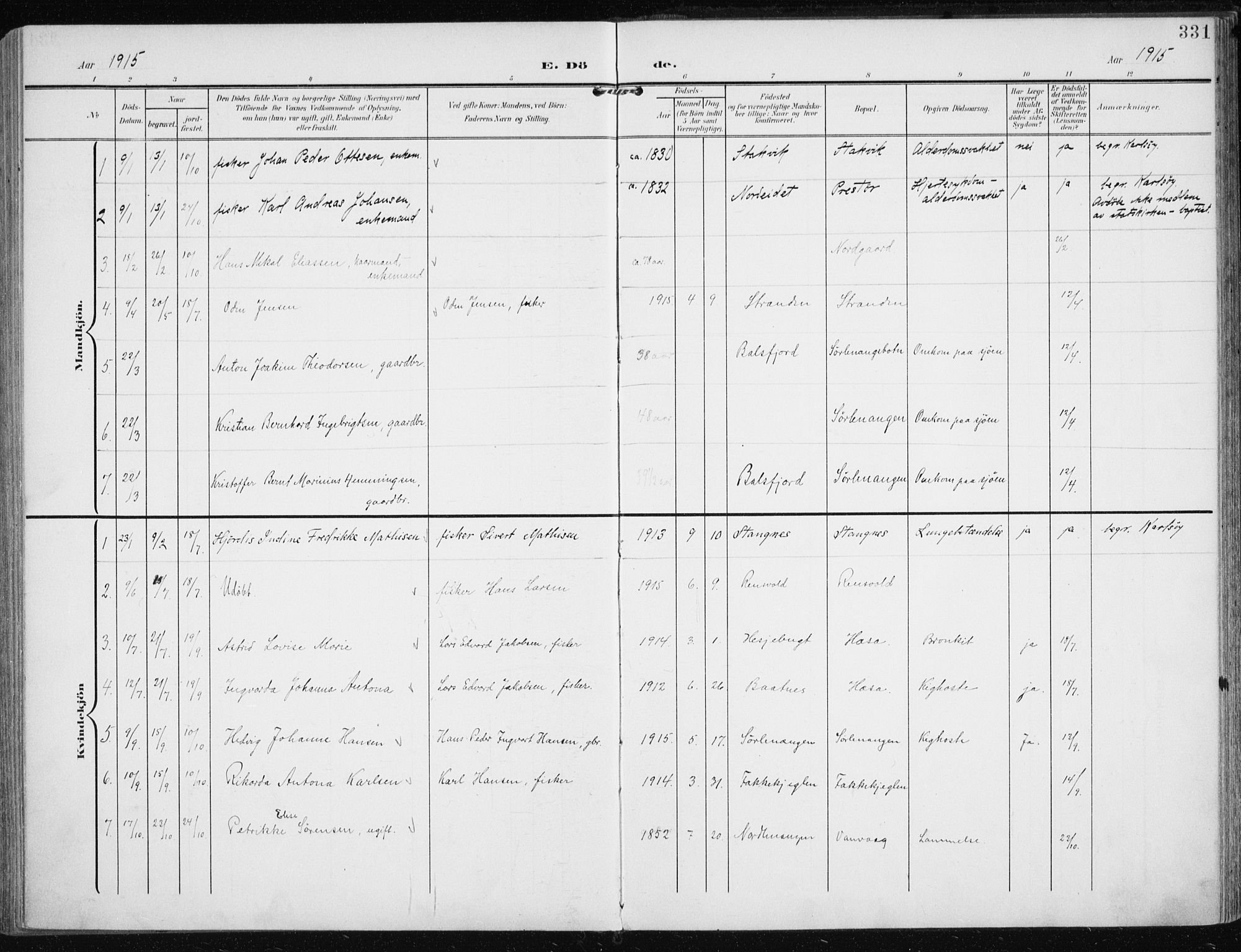 Karlsøy sokneprestembete, AV/SATØ-S-1299/H/Ha/Haa/L0014kirke: Parish register (official) no. 14, 1903-1917, p. 331