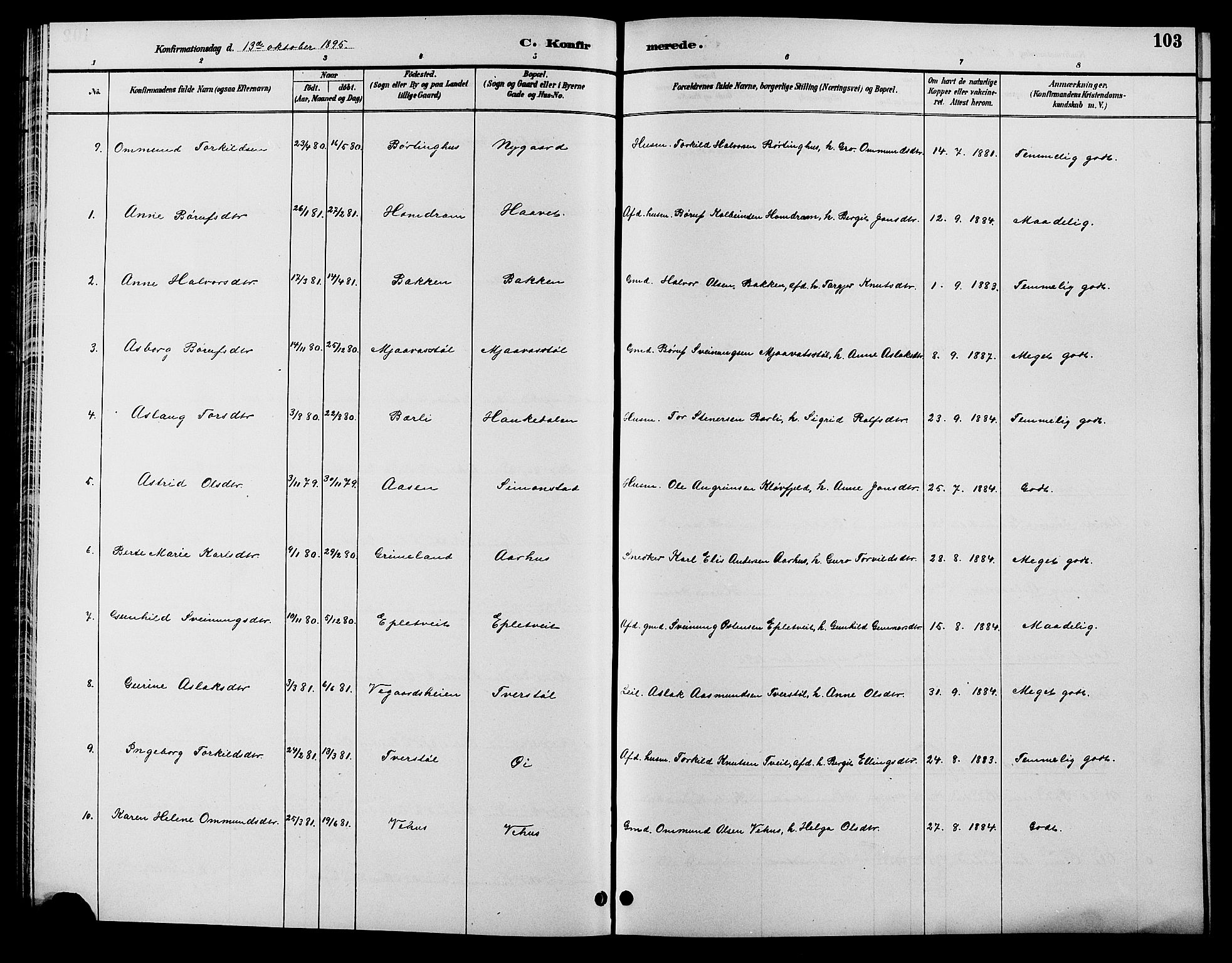 Åmli sokneprestkontor, SAK/1111-0050/F/Fb/Fbc/L0004: Parish register (copy) no. B 4, 1889-1902, p. 103