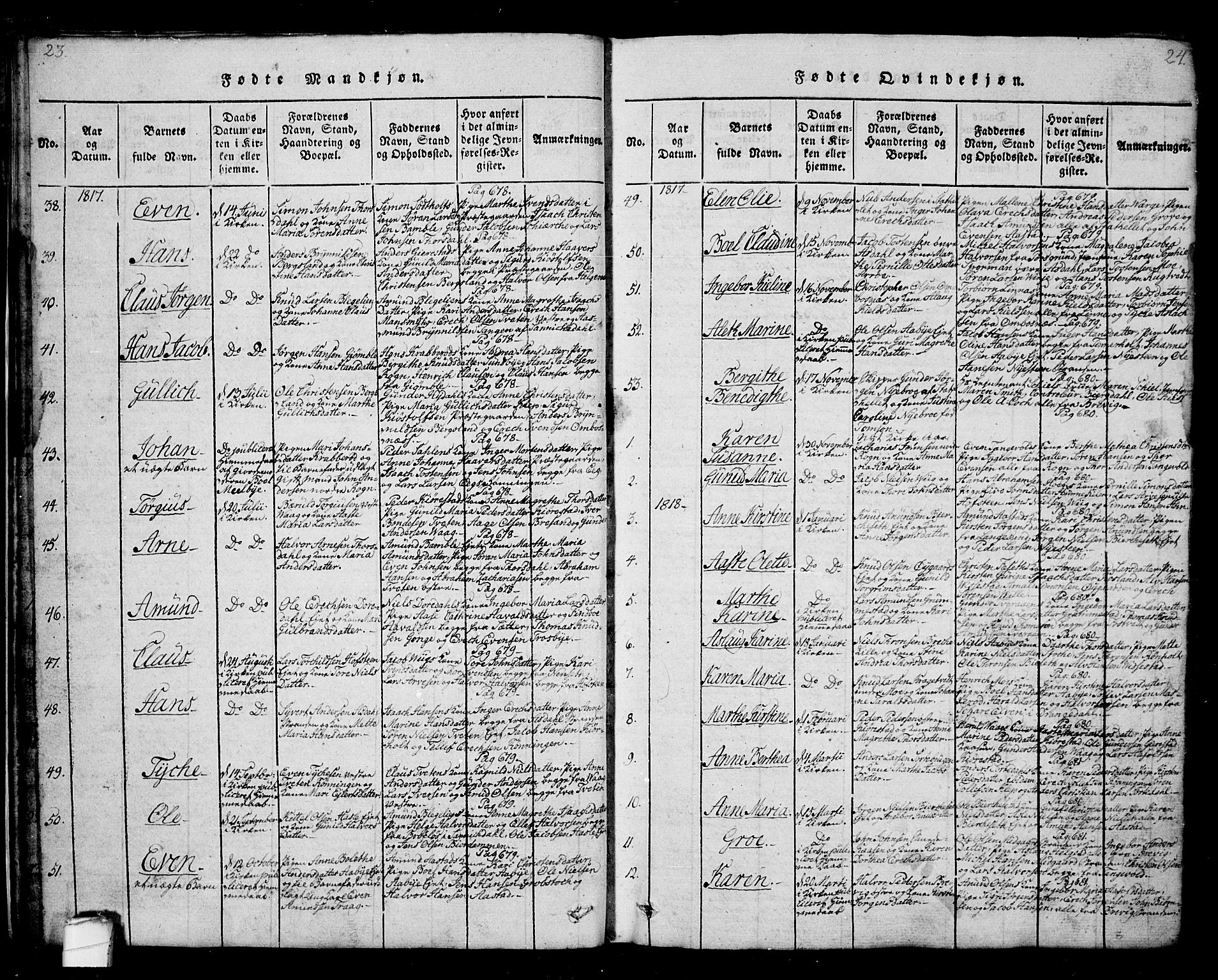 Bamble kirkebøker, SAKO/A-253/G/Ga/L0005: Parish register (copy) no. I 5, 1814-1855, p. 23-24