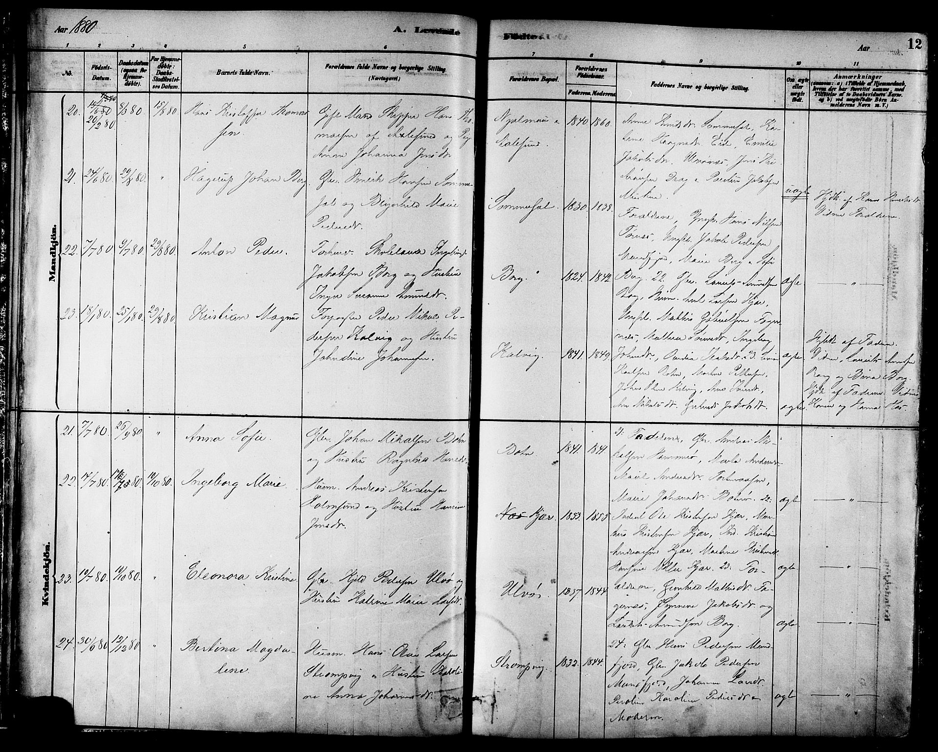 Ministerialprotokoller, klokkerbøker og fødselsregistre - Nordland, AV/SAT-A-1459/861/L0868: Parish register (official) no. 861A03, 1879-1889, p. 12