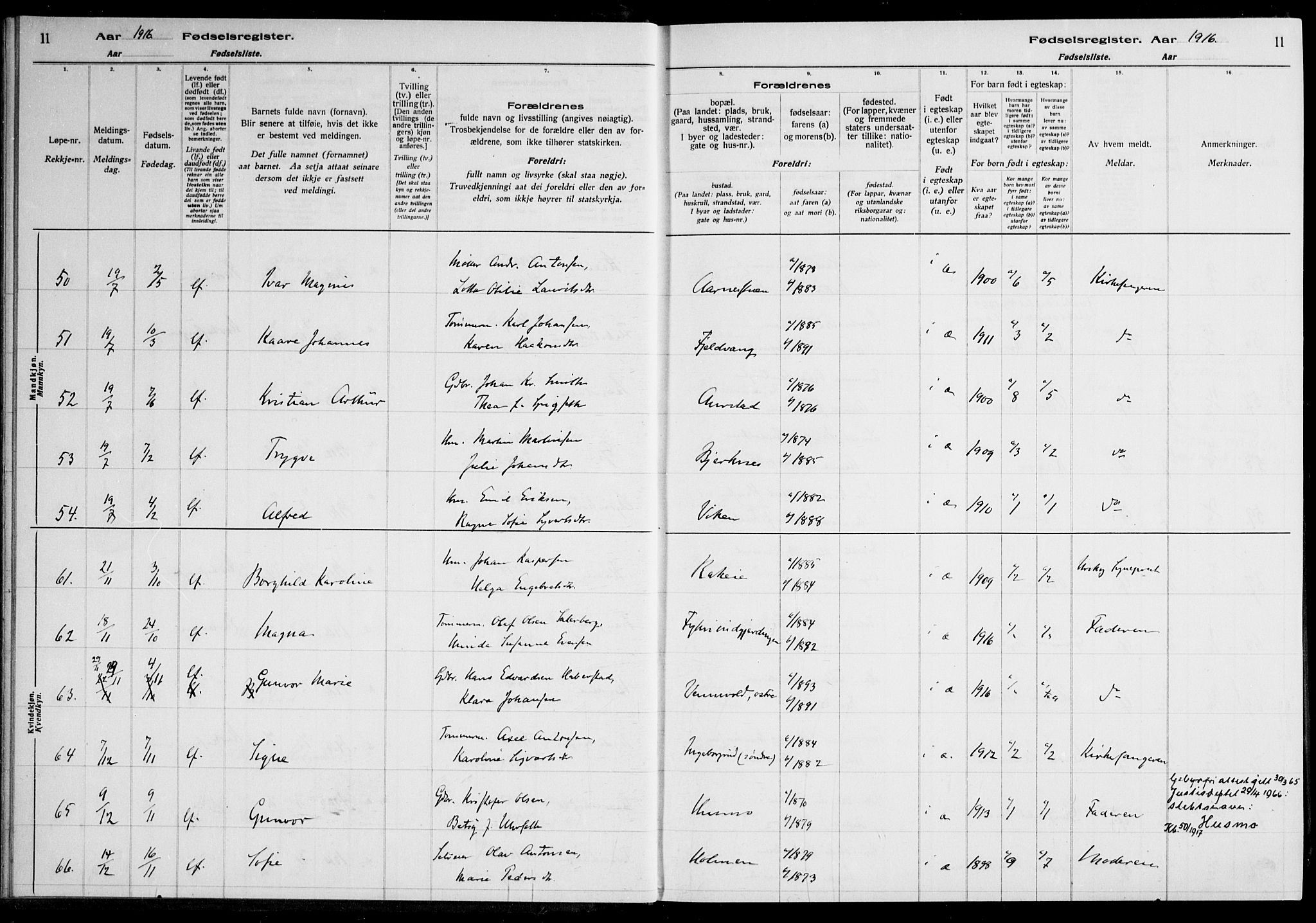 Nes prestekontor Kirkebøker, AV/SAO-A-10410/J/Ja/L0001: Birth register no. 1, 1916-1926, p. 11