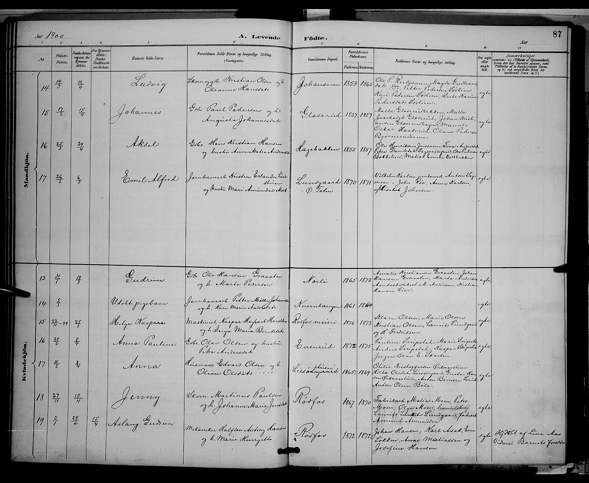 Vestre Toten prestekontor, AV/SAH-PREST-108/H/Ha/Hab/L0009: Parish register (copy) no. 9, 1888-1900, p. 87