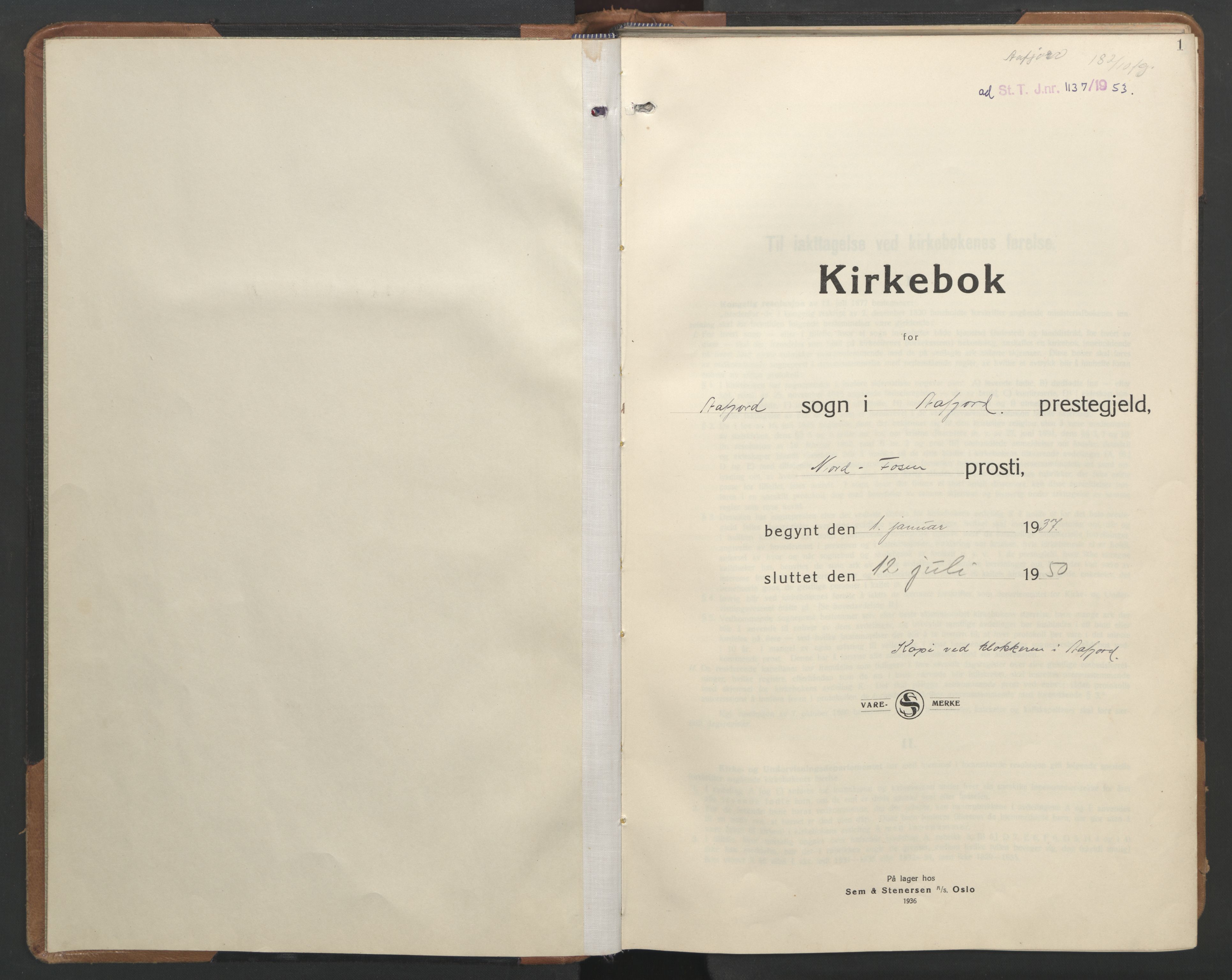 Ministerialprotokoller, klokkerbøker og fødselsregistre - Sør-Trøndelag, SAT/A-1456/655/L0690: Parish register (copy) no. 655C06, 1937-1950, p. 1
