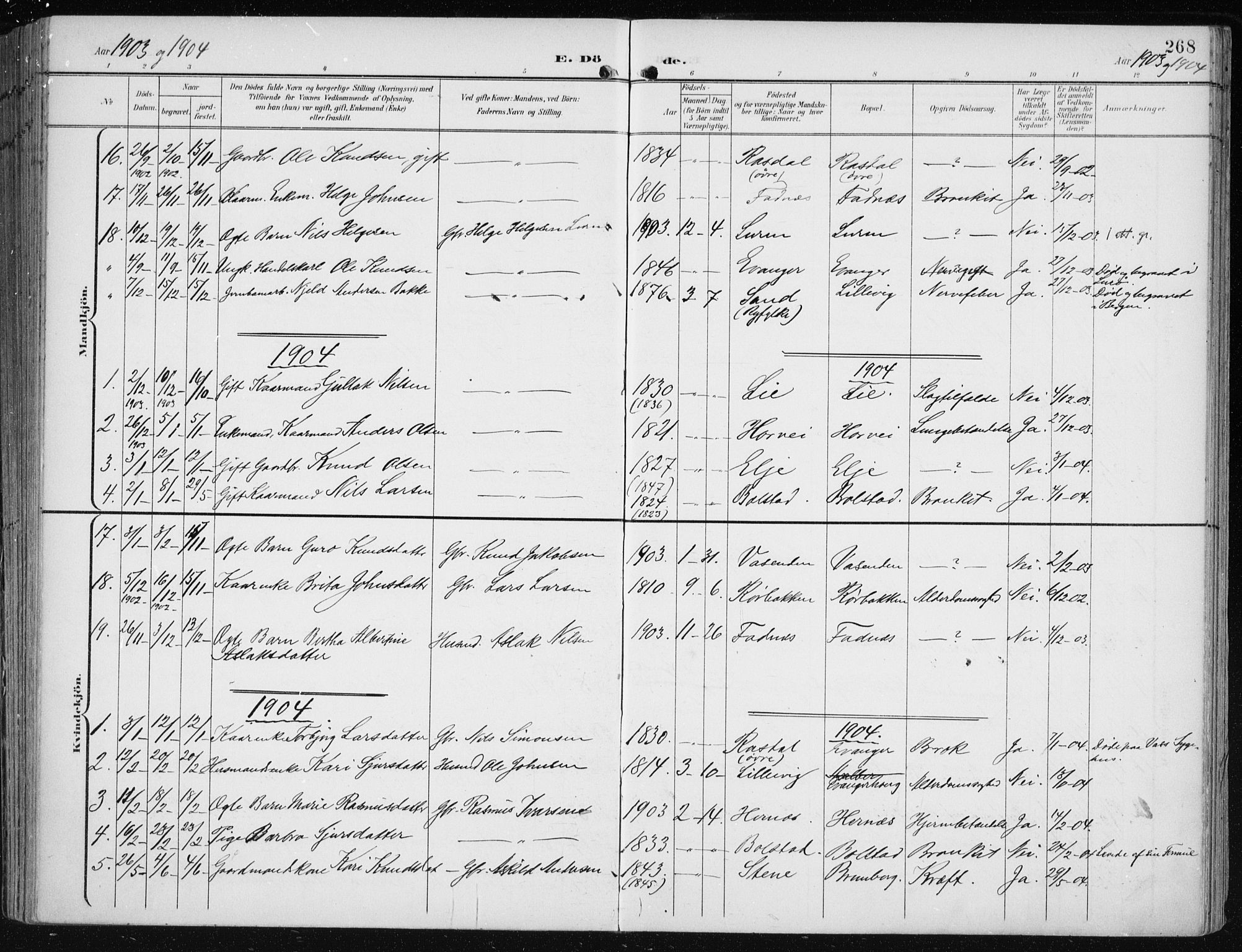 Evanger sokneprestembete, SAB/A-99924: Parish register (official) no. A  3, 1900-1930, p. 268