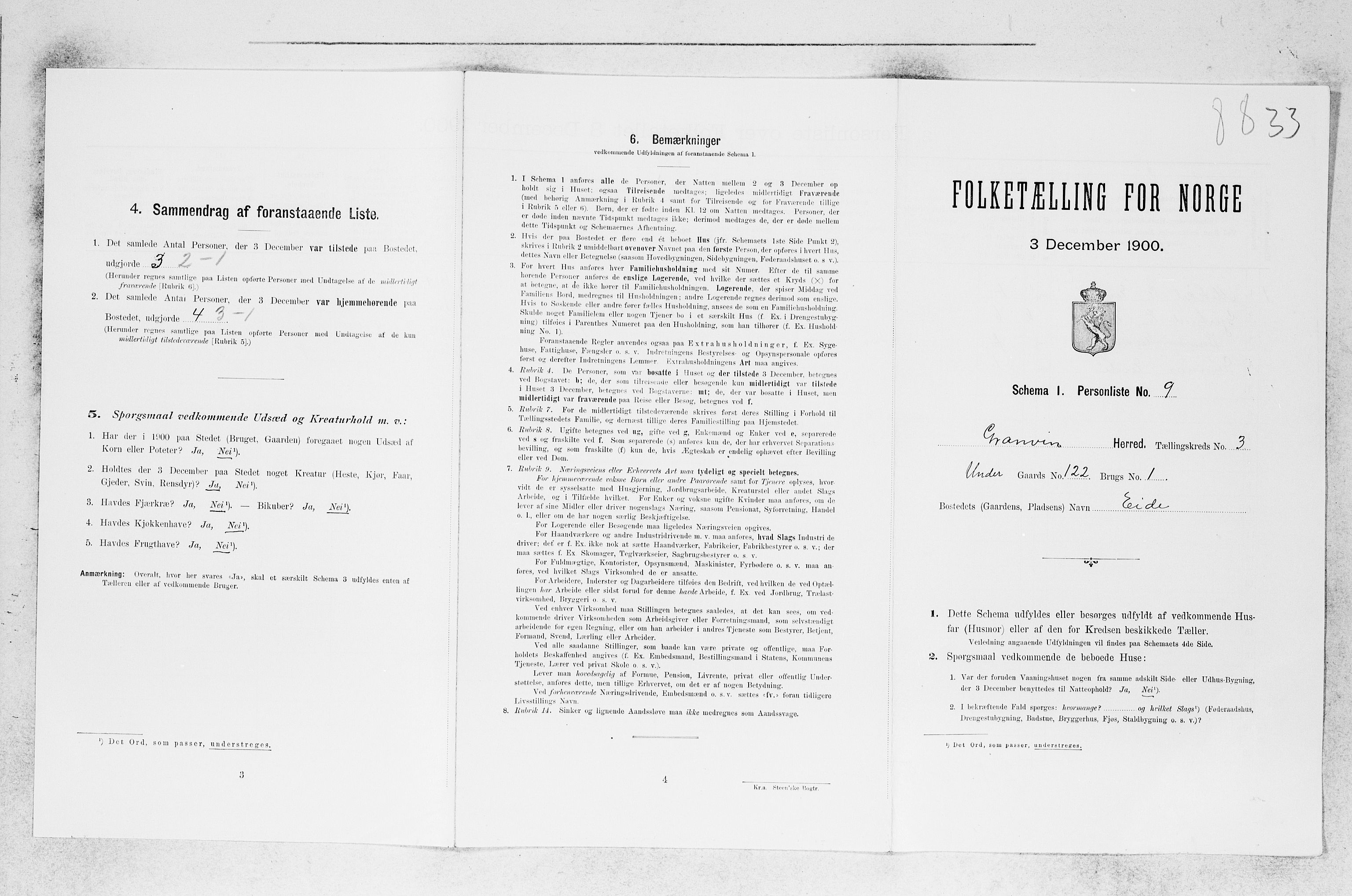 SAB, 1900 census for Granvin, 1900, p. 264