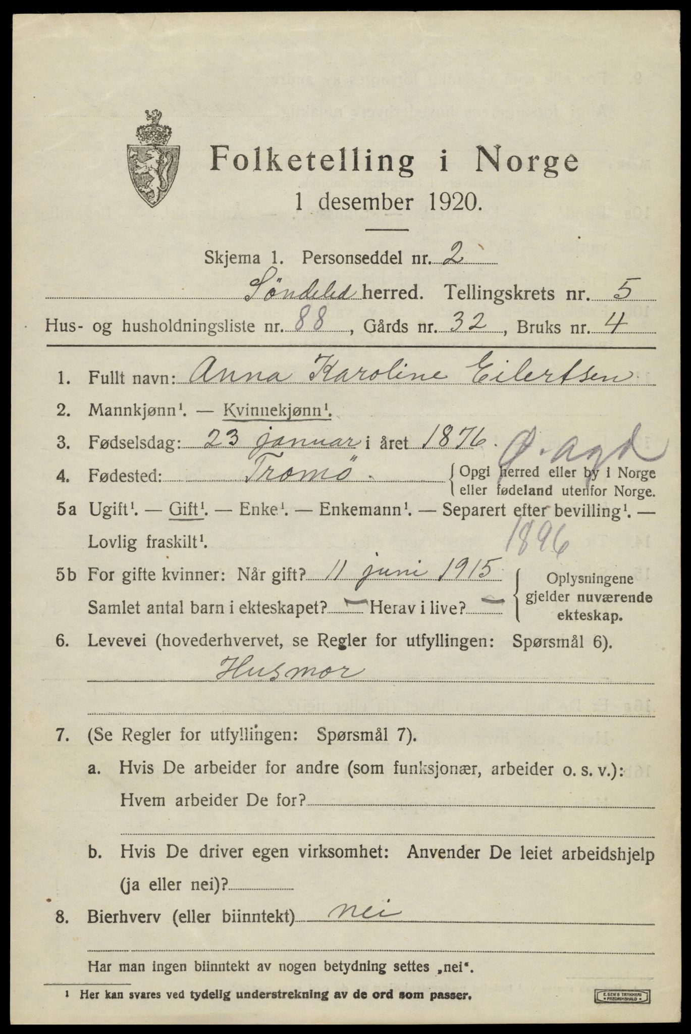 SAK, 1920 census for Søndeled, 1920, p. 3693