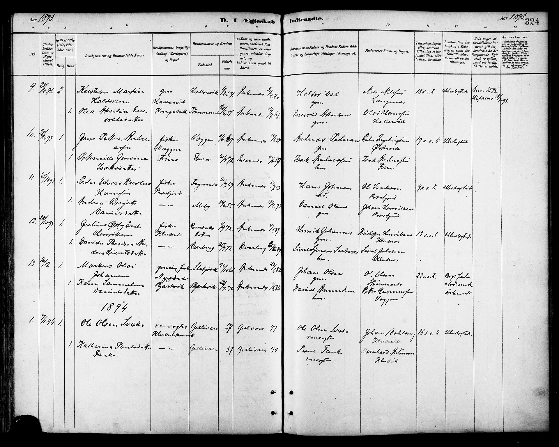 Ministerialprotokoller, klokkerbøker og fødselsregistre - Nordland, AV/SAT-A-1459/866/L0938: Parish register (official) no. 866A01, 1879-1893, p. 324