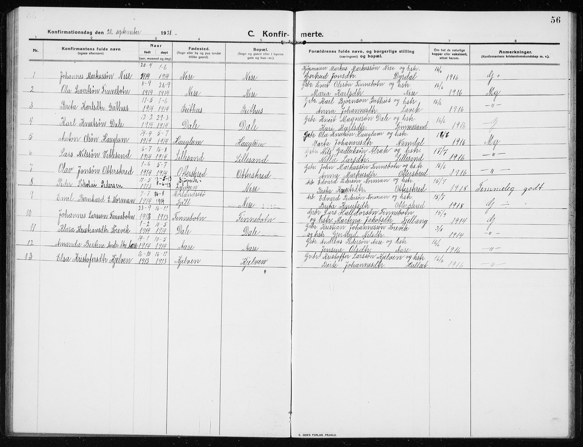 Vik sokneprestembete, AV/SAB-A-81501/H/Hab/Habb/L0004: Parish register (copy) no. B 4, 1913-1938, p. 56