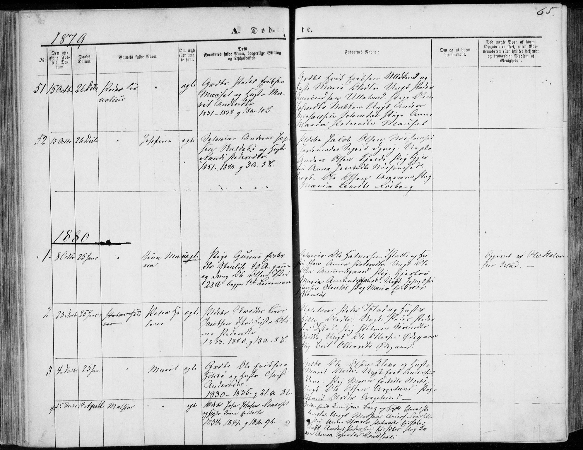 Ministerialprotokoller, klokkerbøker og fødselsregistre - Møre og Romsdal, SAT/A-1454/557/L0681: Parish register (official) no. 557A03, 1869-1886, p. 65