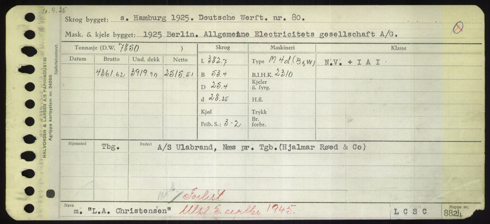 Sjøfartsdirektoratet med forløpere, Skipsmålingen, AV/RA-S-1627/H/Hd/L0022: Fartøy, L-Lia, p. 1