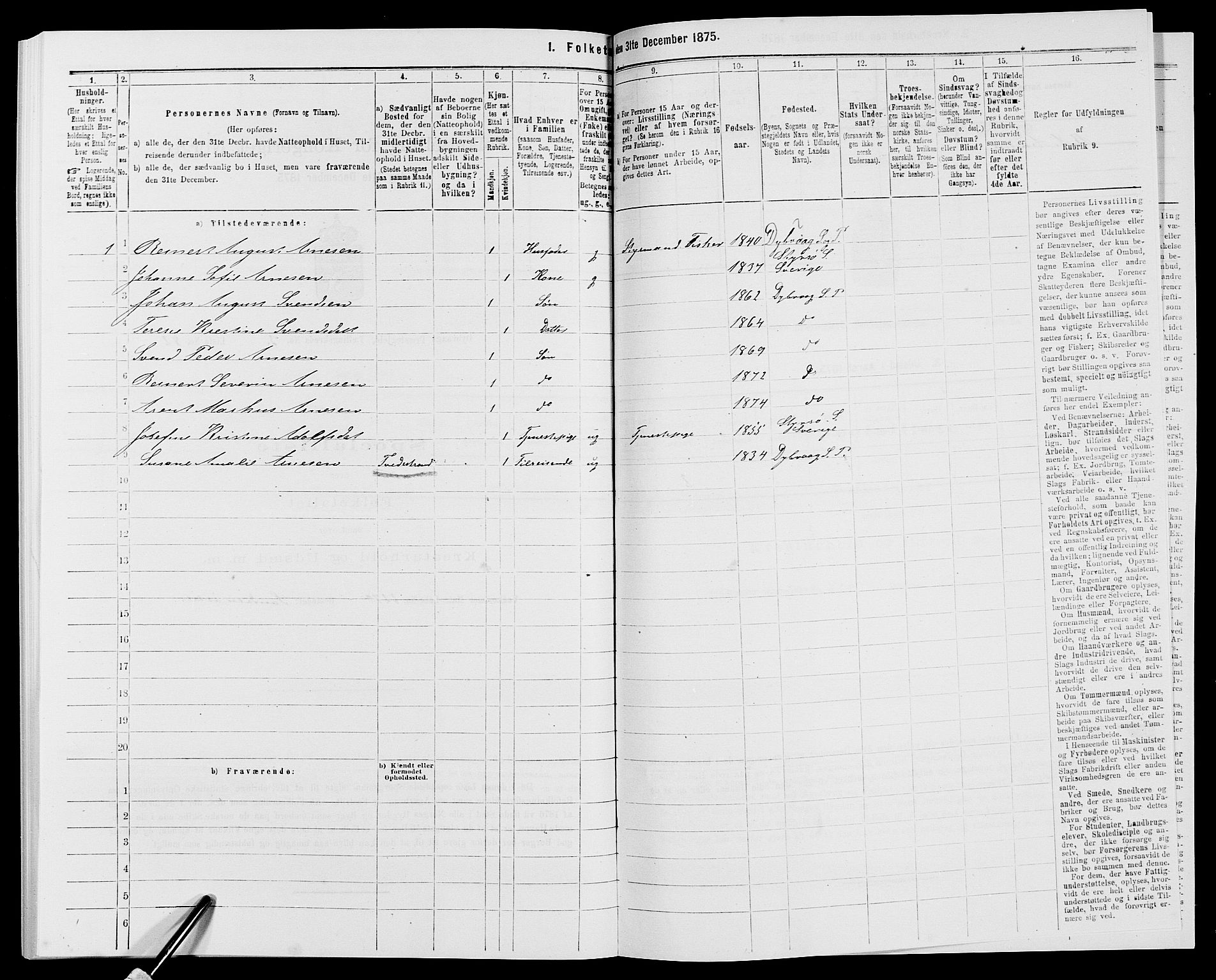 SAK, 1875 census for 0915P Dypvåg, 1875, p. 423