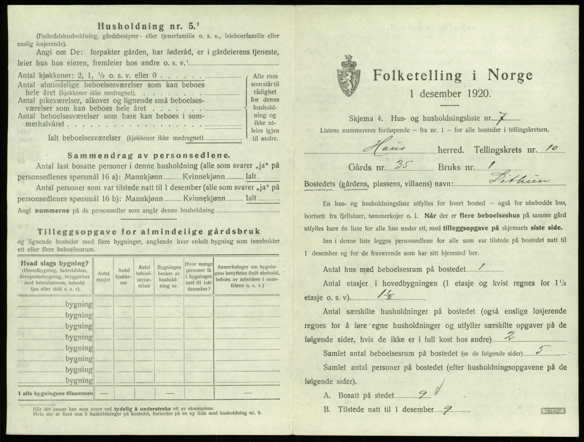 SAB, 1920 census for Haus, 1920, p. 740