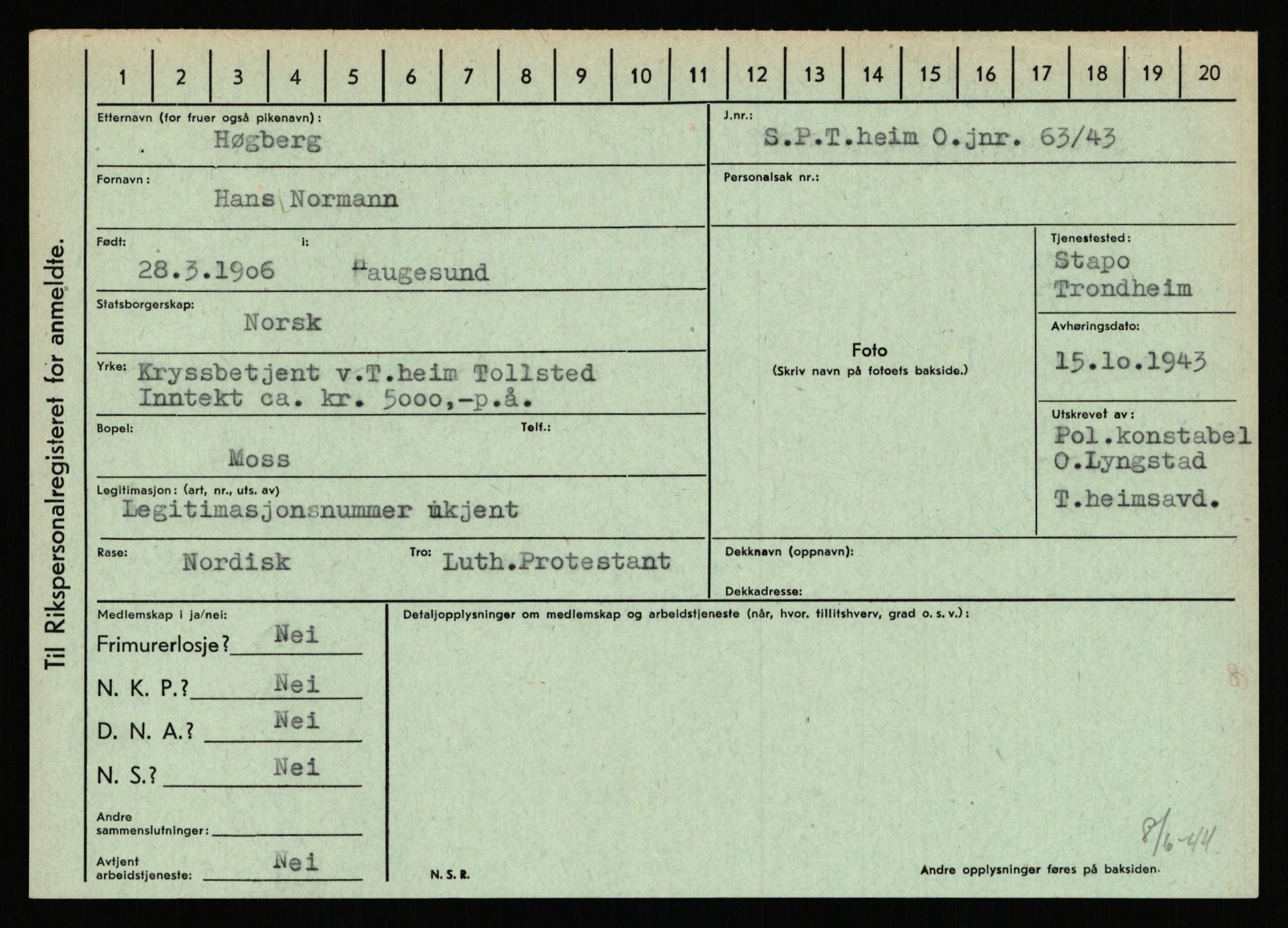 Statspolitiet - Hovedkontoret / Osloavdelingen, AV/RA-S-1329/C/Ca/L0007: Hol - Joelsen, 1943-1945, p. 1667