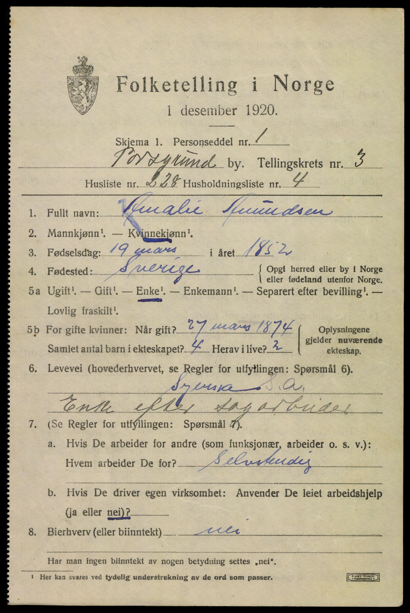SAKO, 1920 census for Porsgrunn, 1920, p. 17315