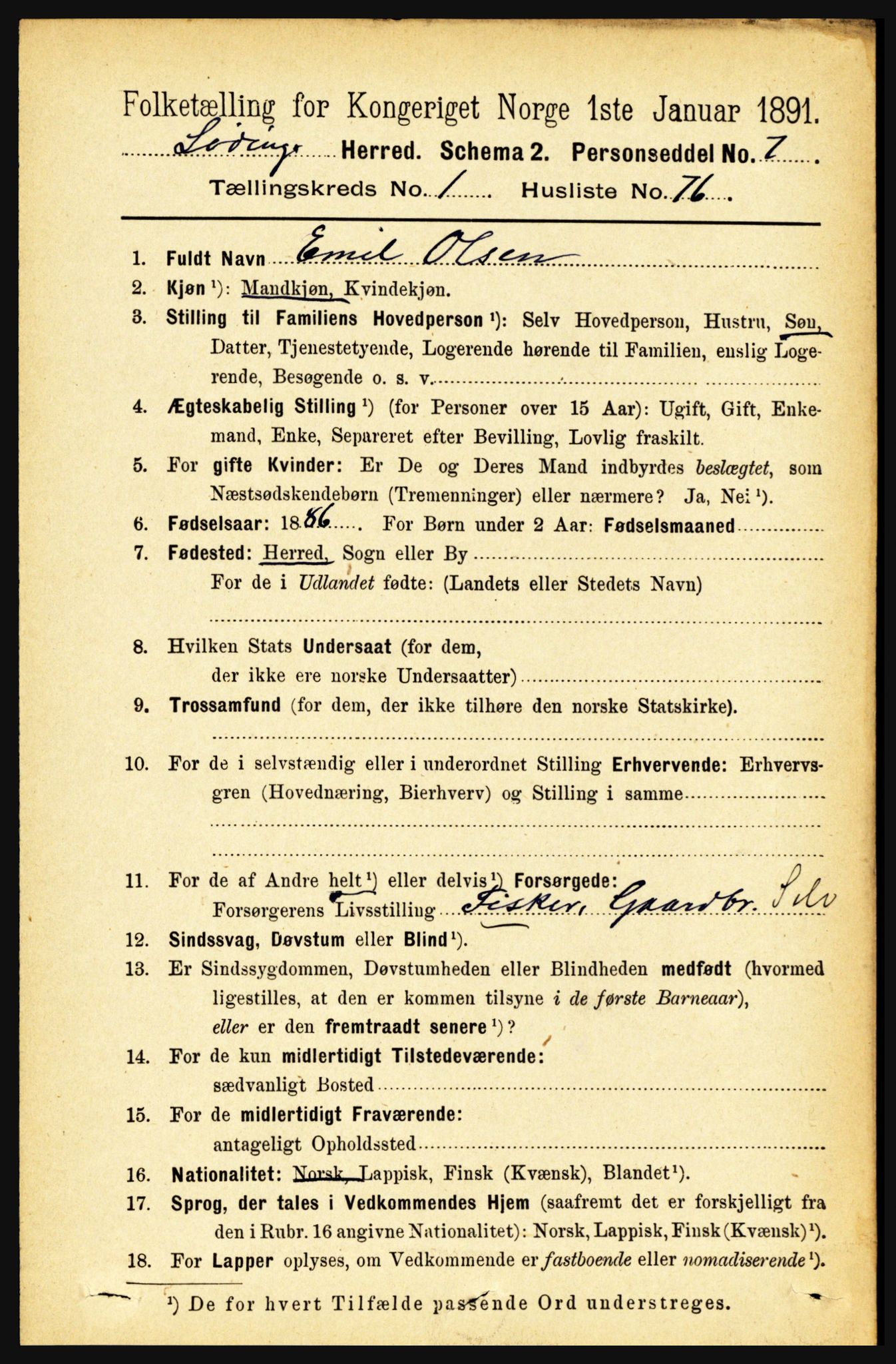 RA, 1891 census for 1851 Lødingen, 1891, p. 639