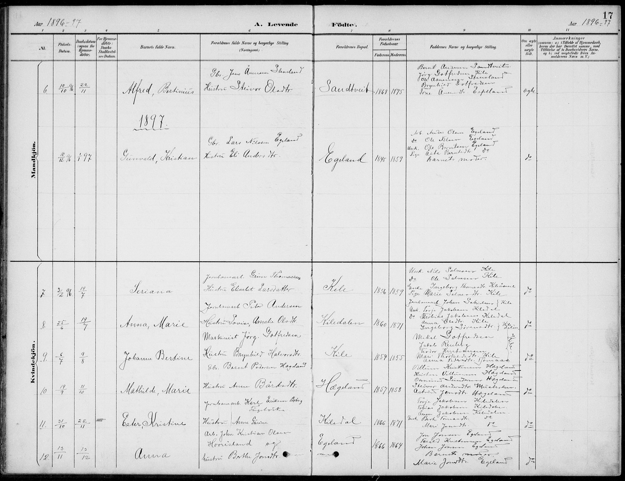 Vennesla sokneprestkontor, AV/SAK-1111-0045/Fb/Fba/L0003: Parish register (copy) no. B 3, 1890-1919, p. 17