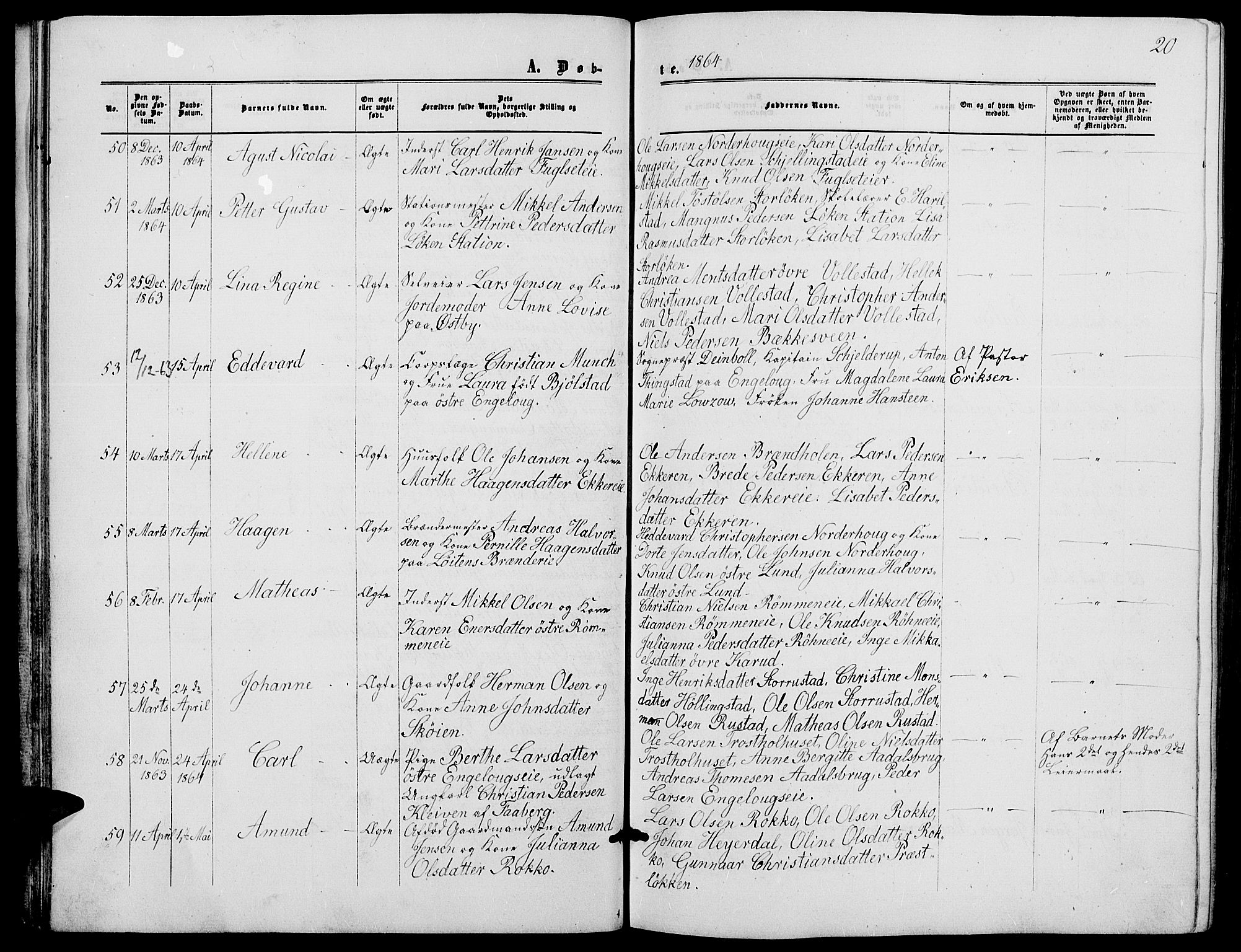 Løten prestekontor, SAH/PREST-022/L/La/L0004: Parish register (copy) no. 4, 1863-1877, p. 20