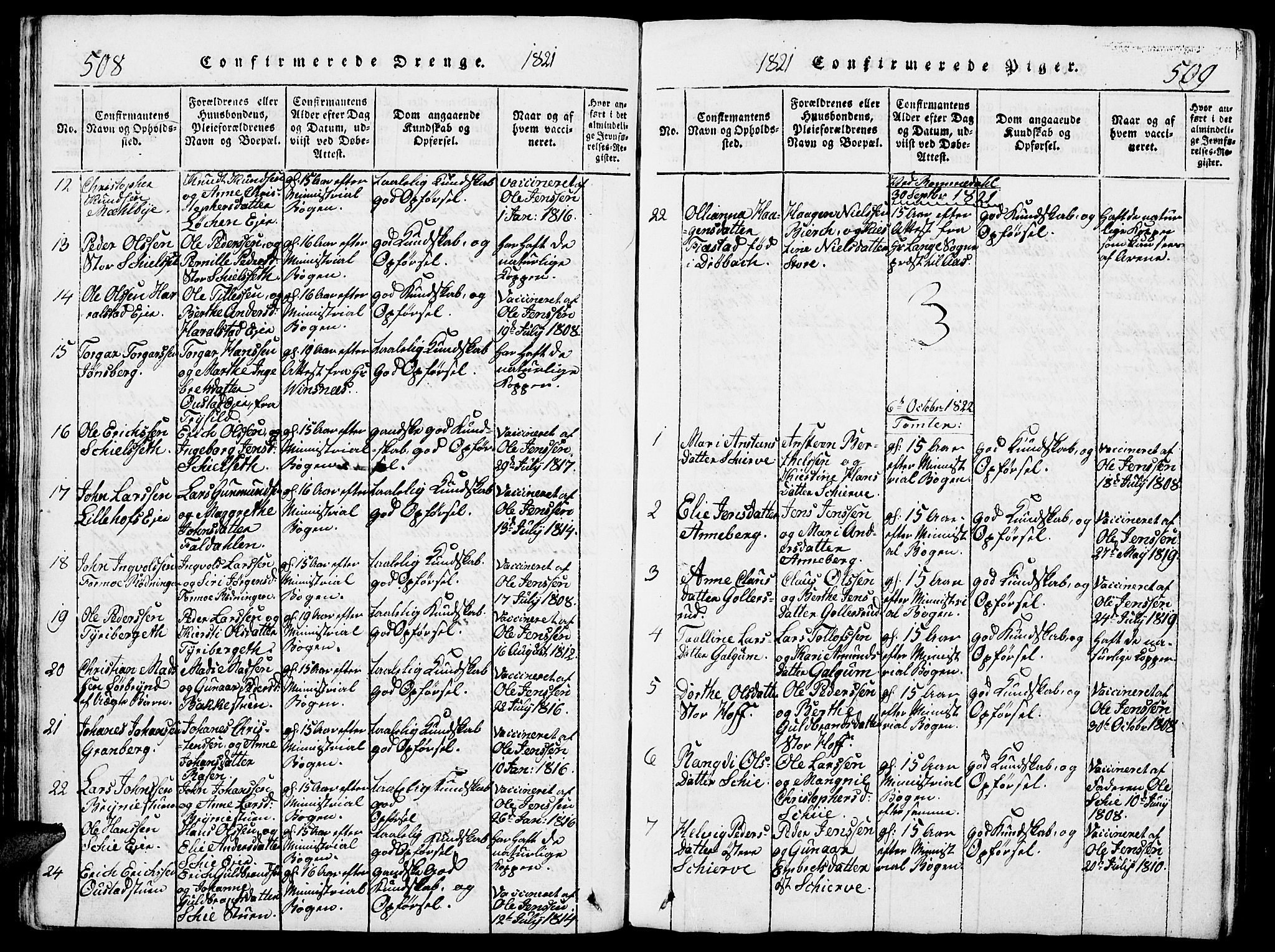 Romedal prestekontor, SAH/PREST-004/L/L0005: Parish register (copy) no. 5, 1814-1829, p. 508-509