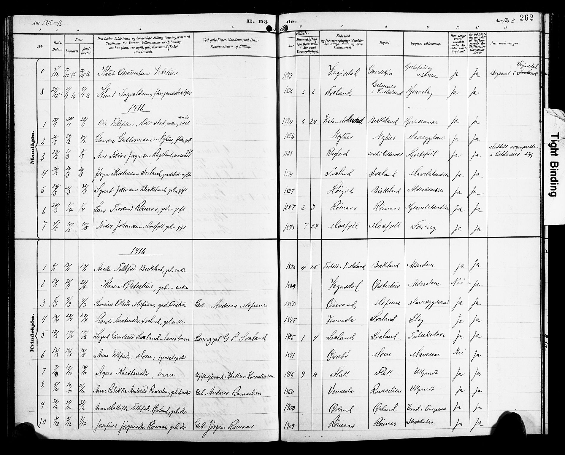 Birkenes sokneprestkontor, SAK/1111-0004/F/Fb/L0004: Parish register (copy) no. B 4, 1893-1930, p. 262