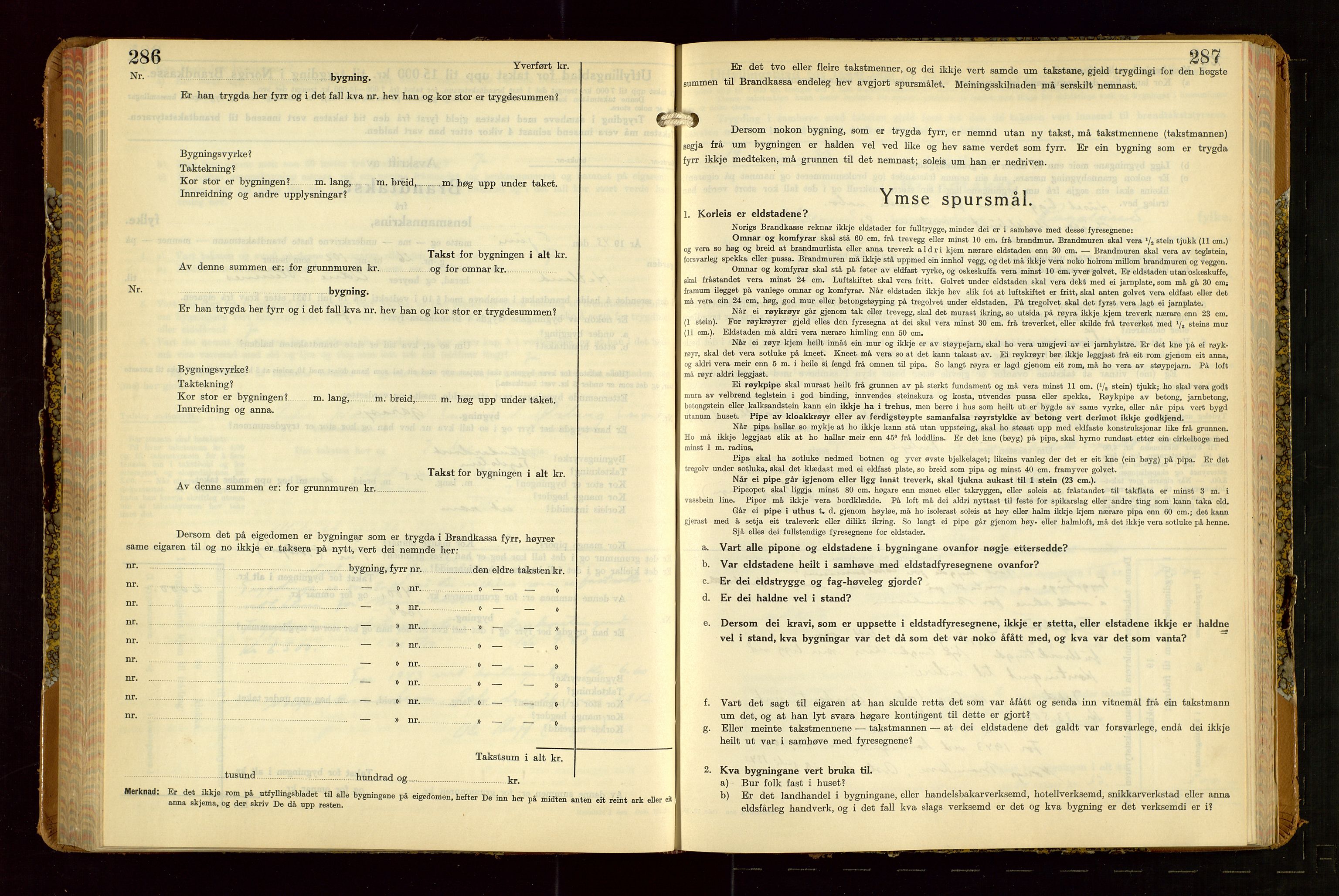 Hetland lensmannskontor, AV/SAST-A-100101/Gob/L0007: "Brandtakstbok", 1939-1949, p. 286-287