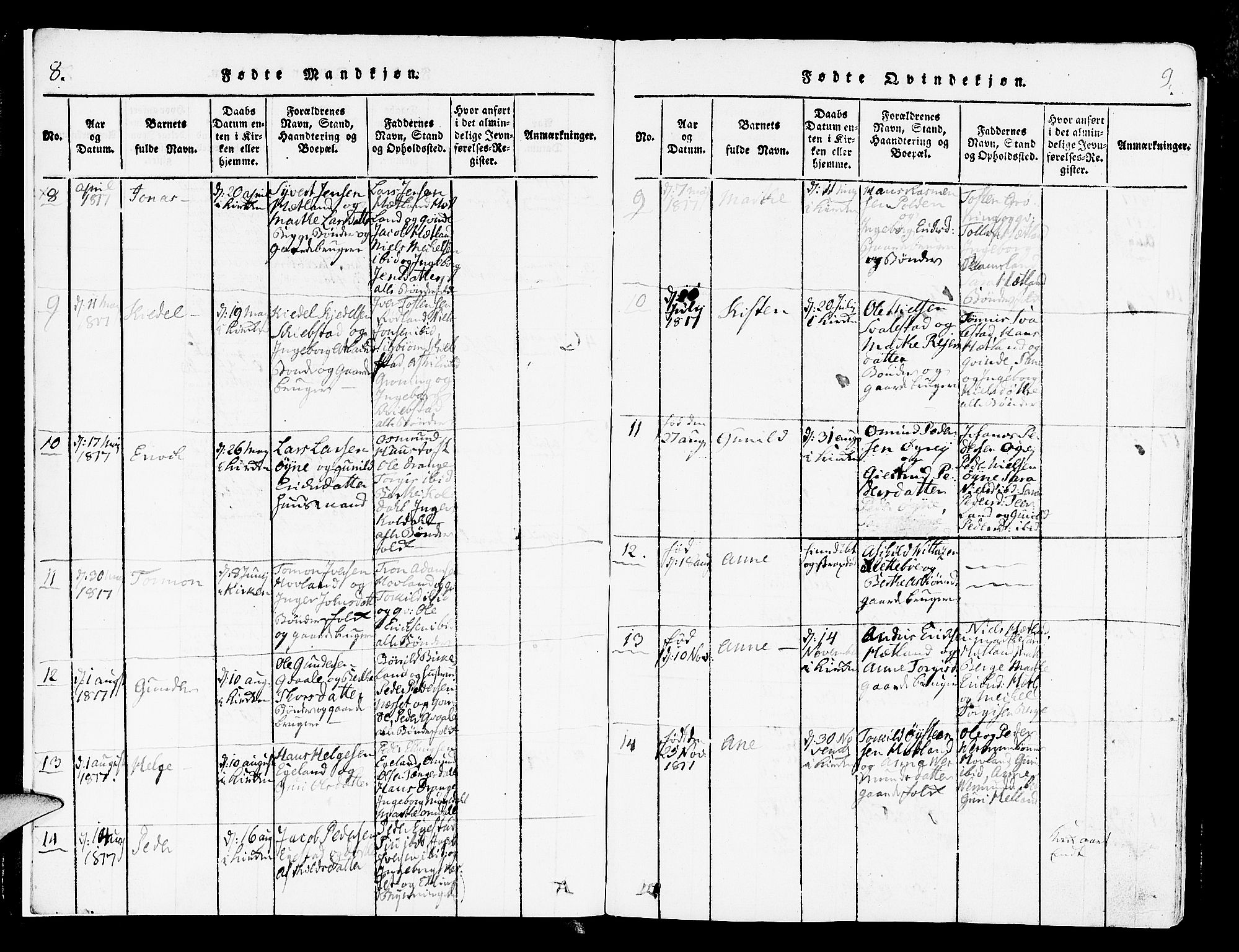 Helleland sokneprestkontor, AV/SAST-A-101810: Parish register (official) no. A 4, 1815-1834, p. 8-9