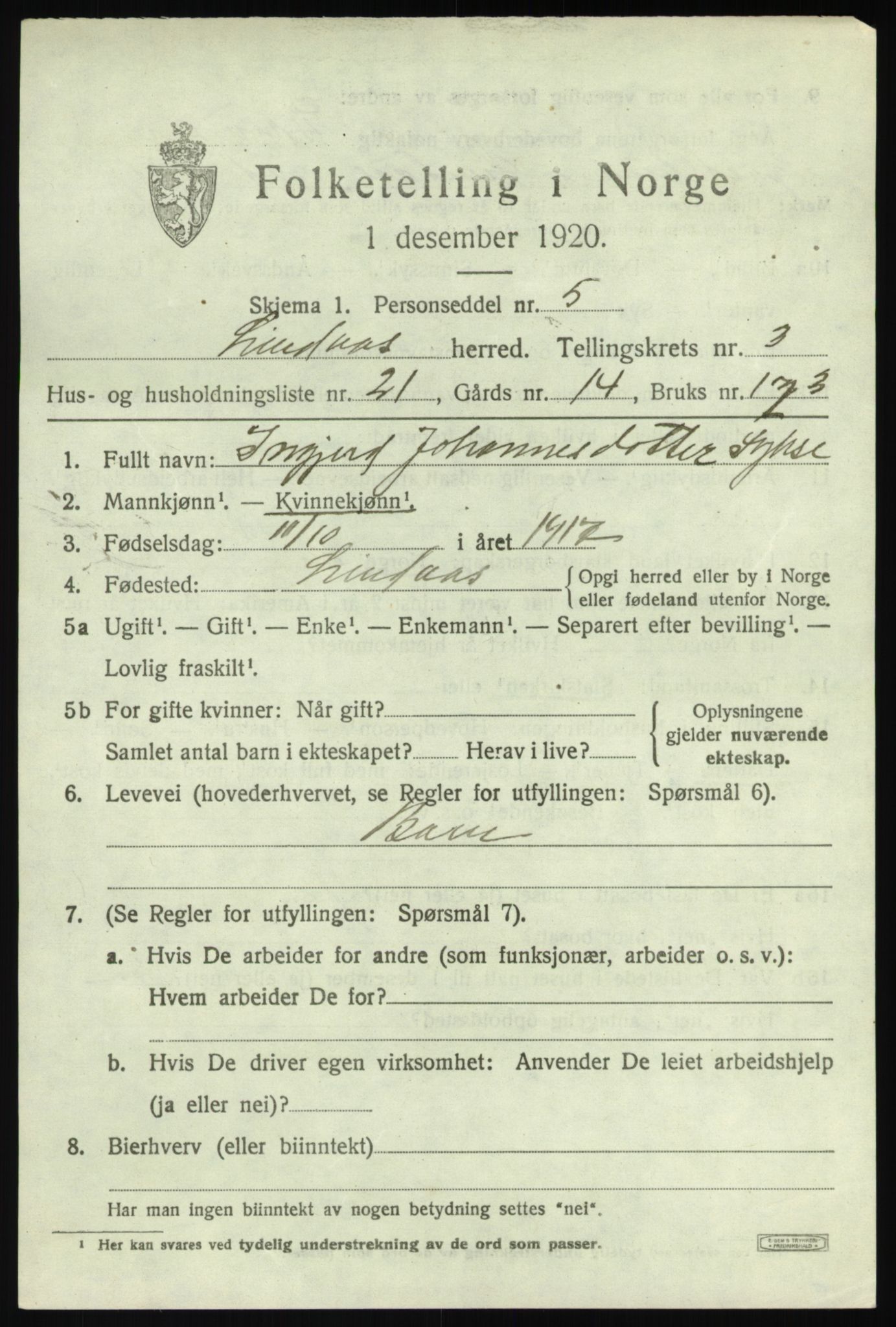 SAB, 1920 census for Lindås, 1920, p. 2239