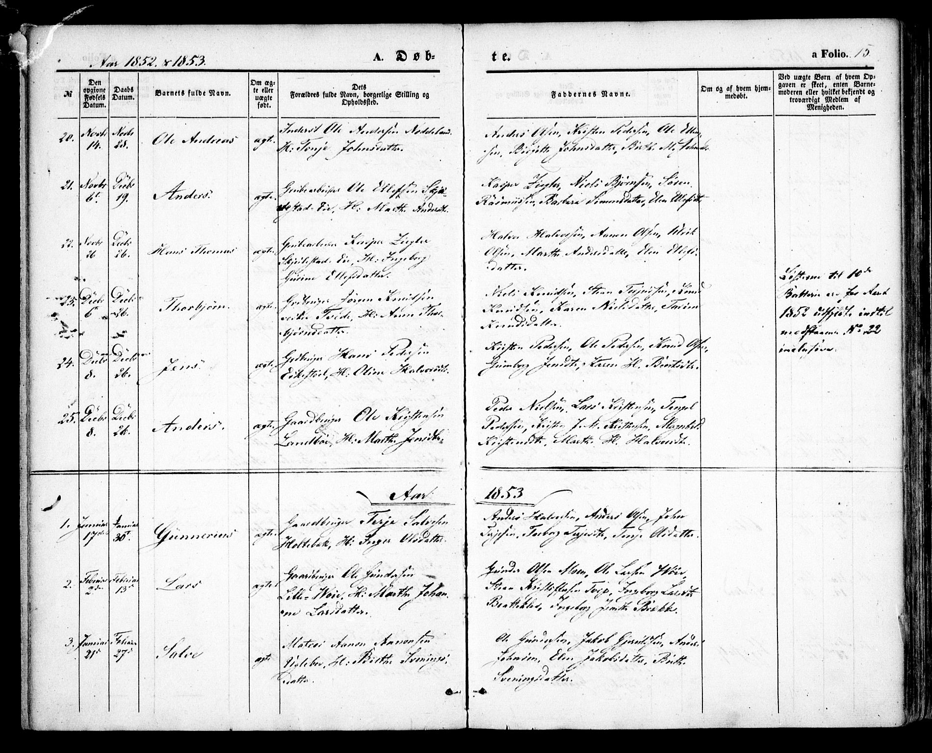 Austre Moland sokneprestkontor, SAK/1111-0001/F/Fa/Faa/L0007: Parish register (official) no. A 7, 1847-1857, p. 15