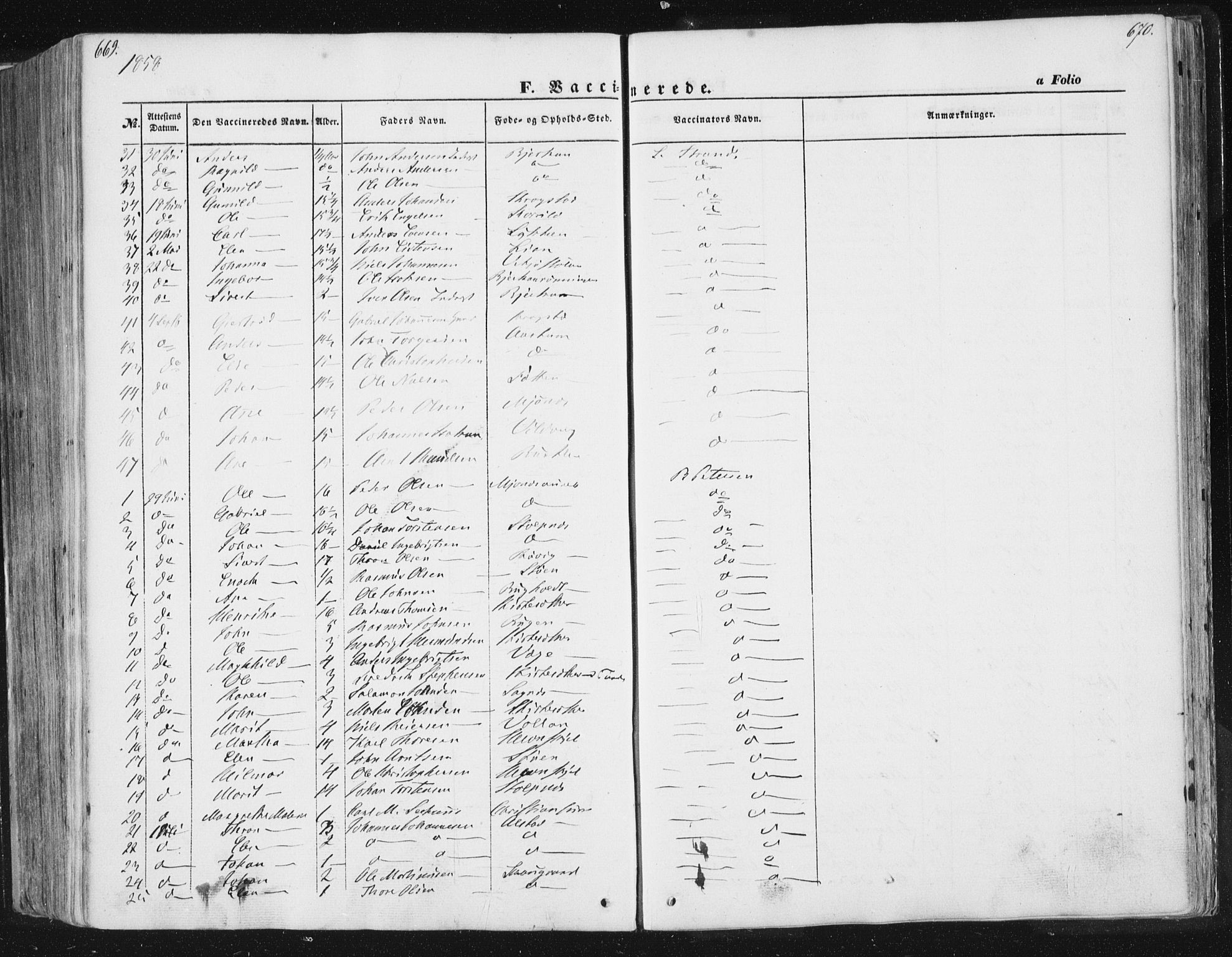 Ministerialprotokoller, klokkerbøker og fødselsregistre - Sør-Trøndelag, AV/SAT-A-1456/630/L0494: Parish register (official) no. 630A07, 1852-1868, p. 669-670