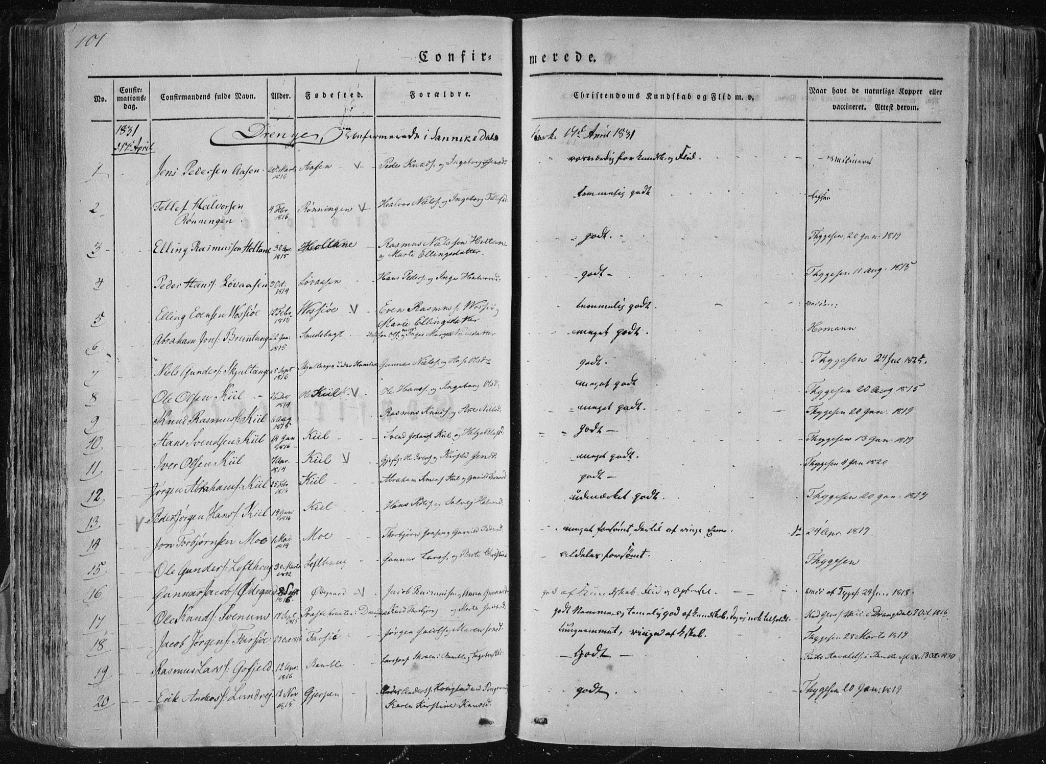 Sannidal kirkebøker, SAKO/A-296/F/Fa/L0007: Parish register (official) no. 7, 1831-1854, p. 101