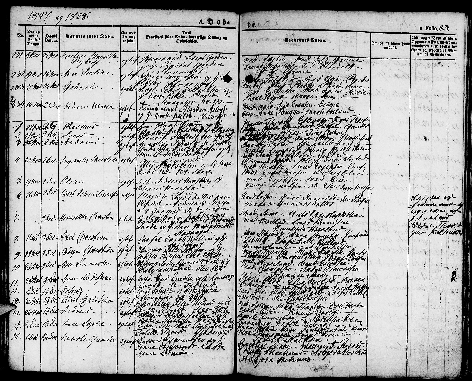 Domkirken sokneprestkontor, SAST/A-101812/001/30/30BA/L0009: Parish register (official) no. A 9, 1821-1832, p. 83