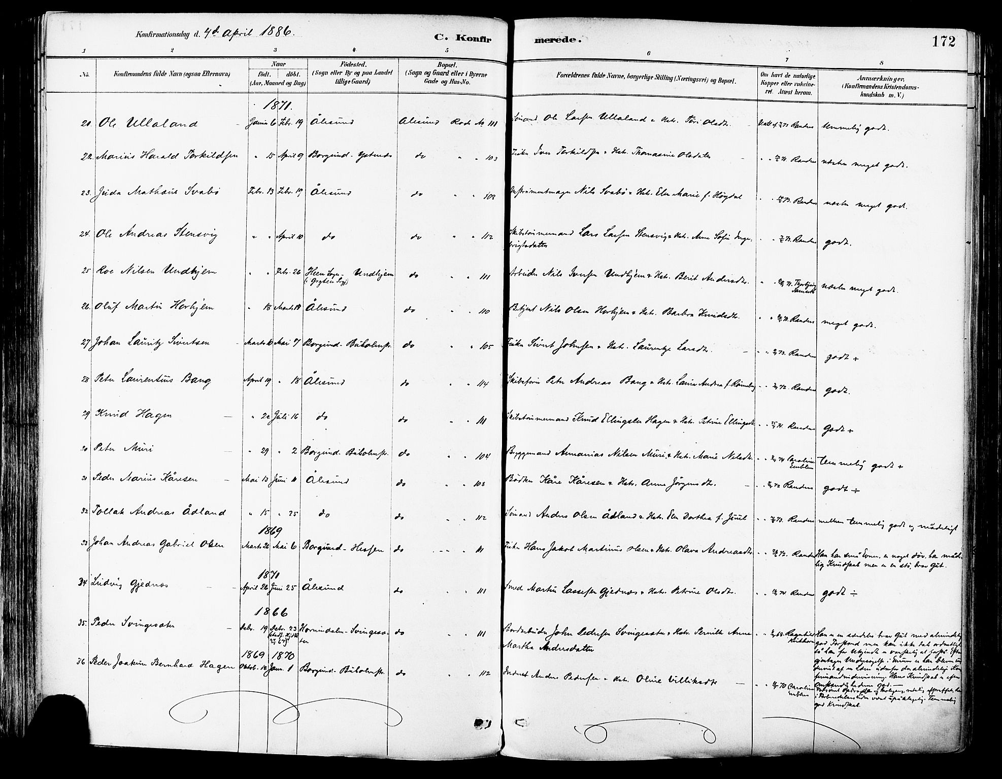 Ministerialprotokoller, klokkerbøker og fødselsregistre - Møre og Romsdal, AV/SAT-A-1454/529/L0455: Parish register (official) no. 529A05, 1885-1893, p. 172