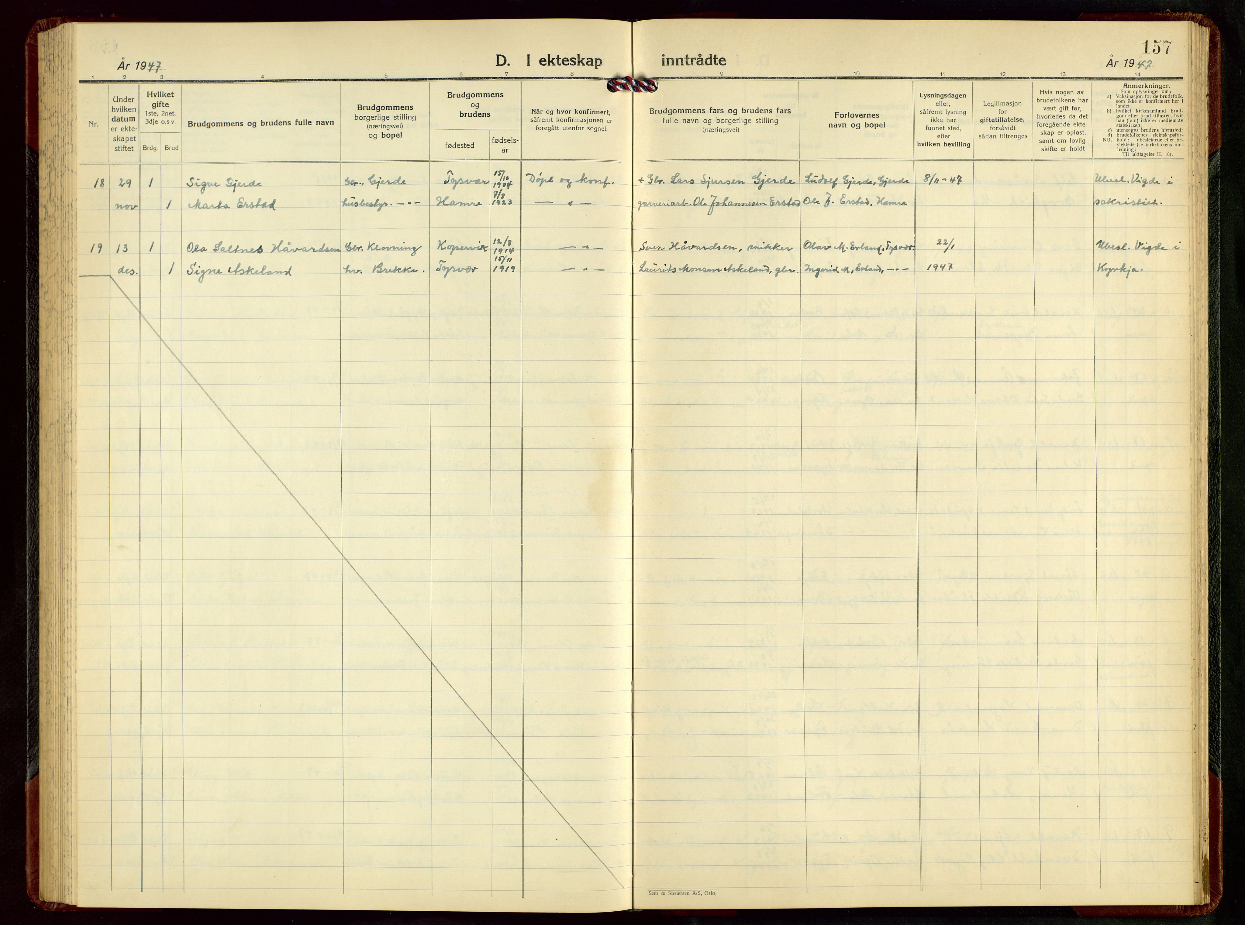 Tysvær sokneprestkontor, AV/SAST-A -101864/H/Ha/Hab/L0008: Parish register (copy) no. B 8, 1947-1957, p. 157