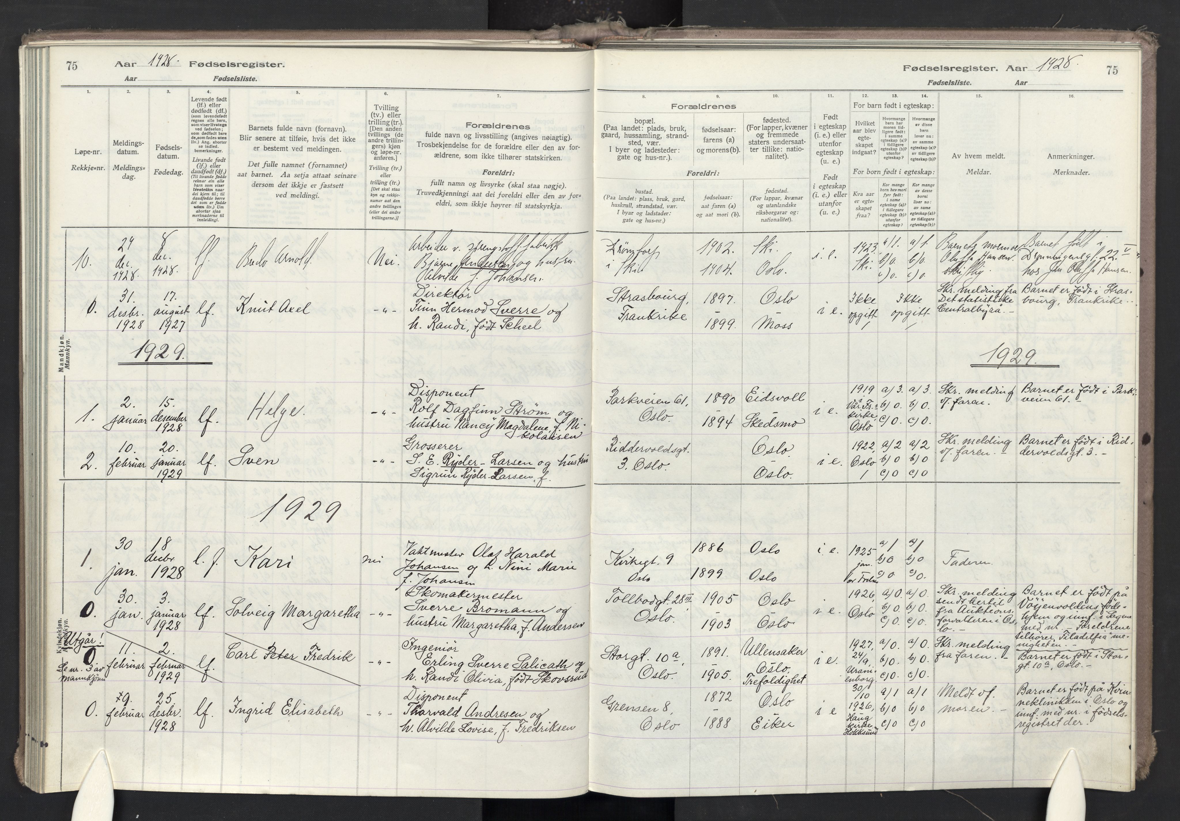 Oslo domkirke Kirkebøker, AV/SAO-A-10752/J/Ja/L0001: Birth register no. 1, 1916-1941, p. 75