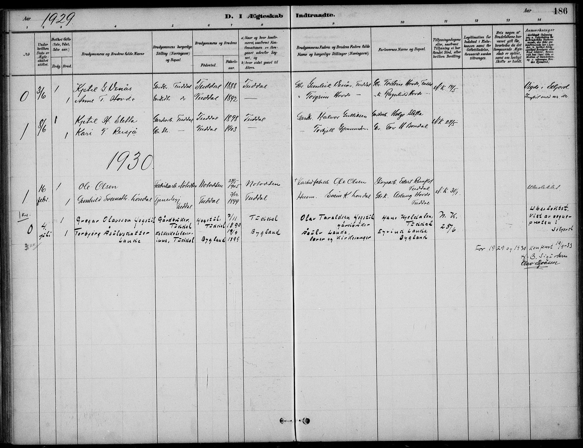 Hjartdal kirkebøker, SAKO/A-270/F/Fc/L0002: Parish register (official) no. III 2, 1880-1936, p. 186
