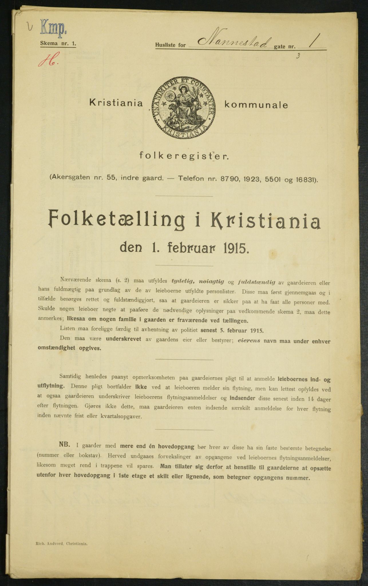 OBA, Municipal Census 1915 for Kristiania, 1915, p. 68464