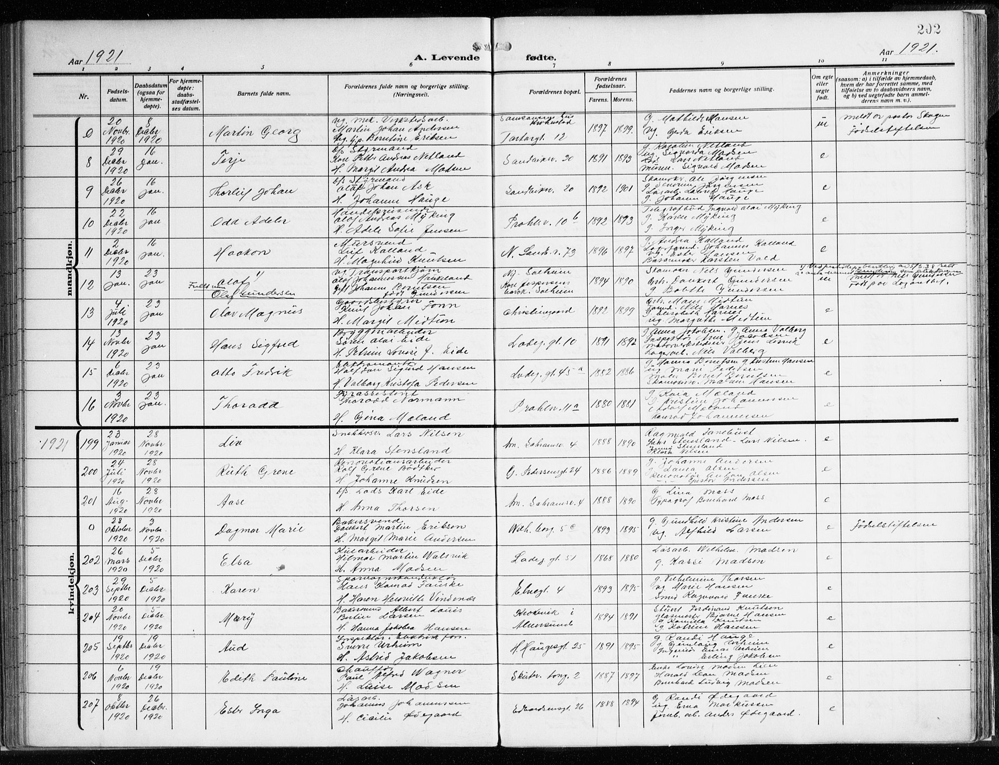 Sandviken Sokneprestembete, AV/SAB-A-77601/H/Ha/L0007: Parish register (official) no. B 4, 1912-1924, p. 202