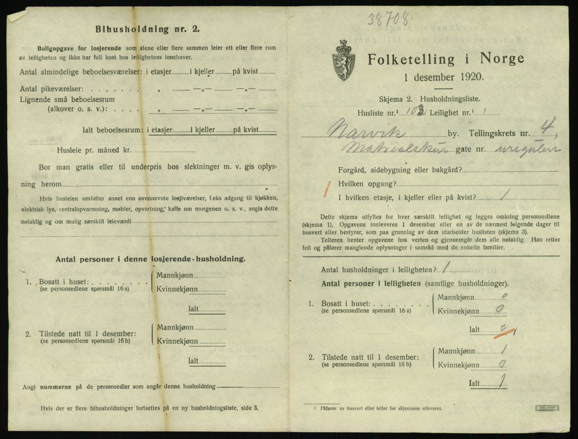 SAT, 1920 census for Narvik, 1920, p. 3970