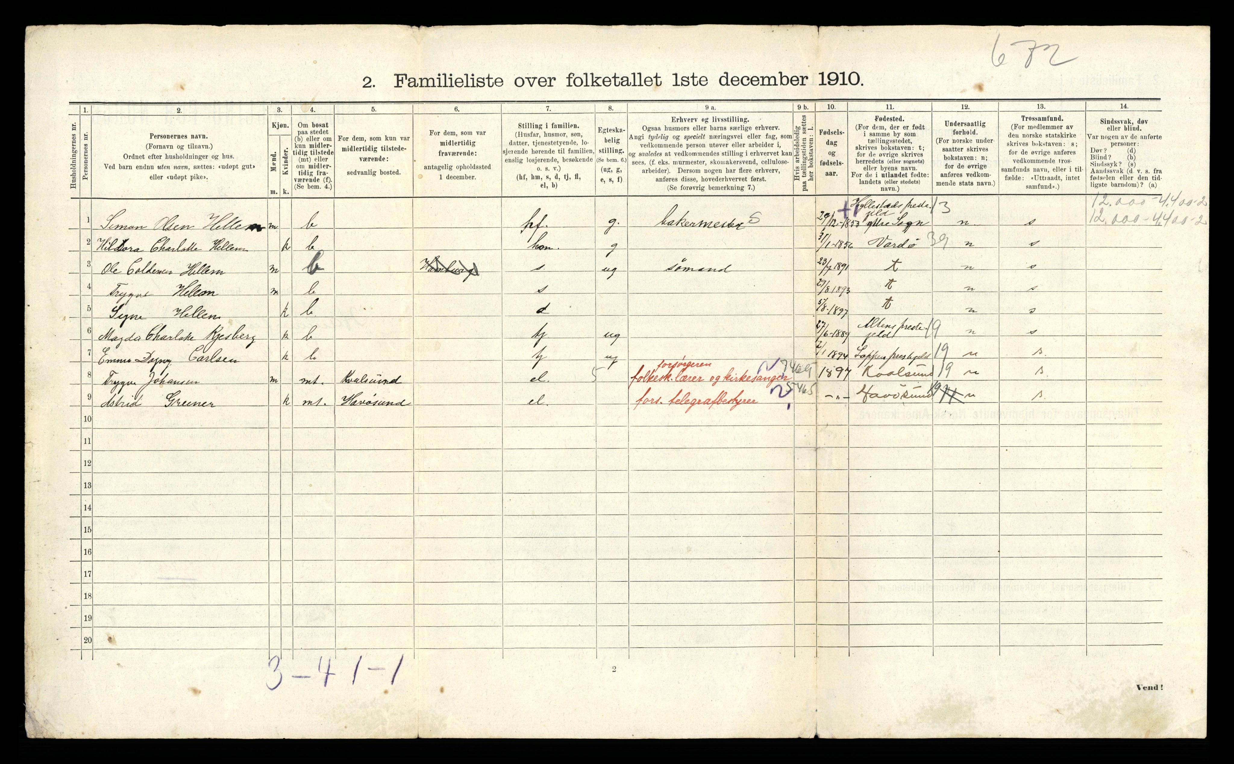 RA, 1910 census for Hammerfest, 1910, p. 1087