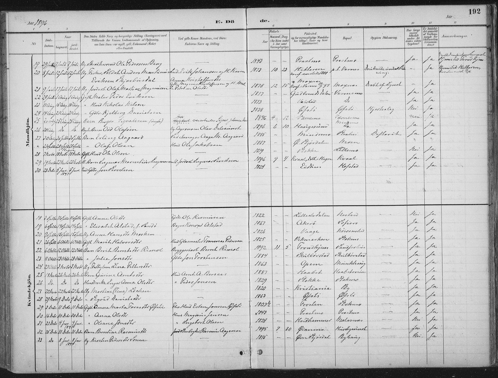 Ministerialprotokoller, klokkerbøker og fødselsregistre - Nord-Trøndelag, AV/SAT-A-1458/709/L0082: Parish register (official) no. 709A22, 1896-1916, p. 192