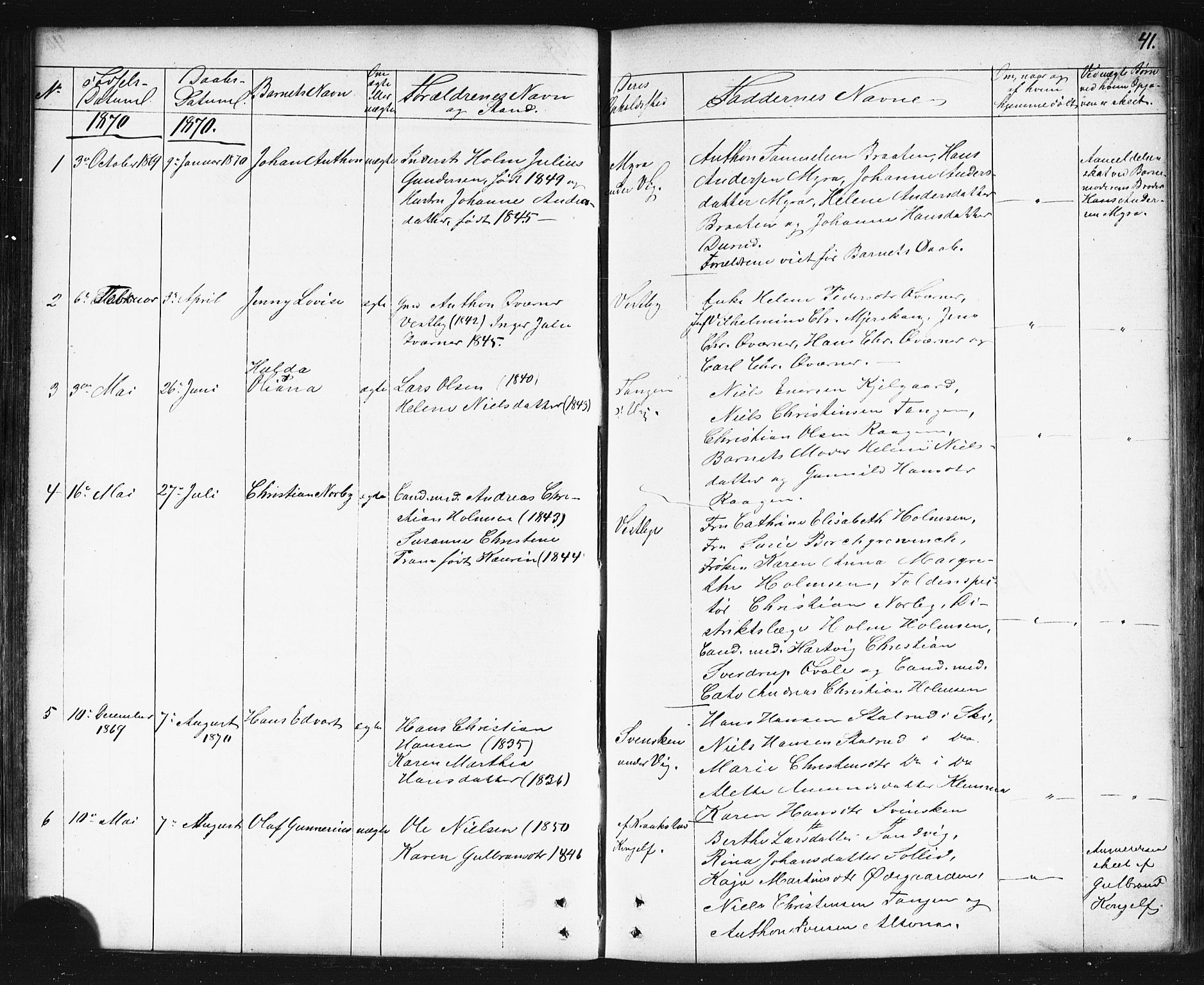 Enebakk prestekontor Kirkebøker, SAO/A-10171c/G/Gb/L0001: Parish register (copy) no. II 1, 1859-1890, p. 41